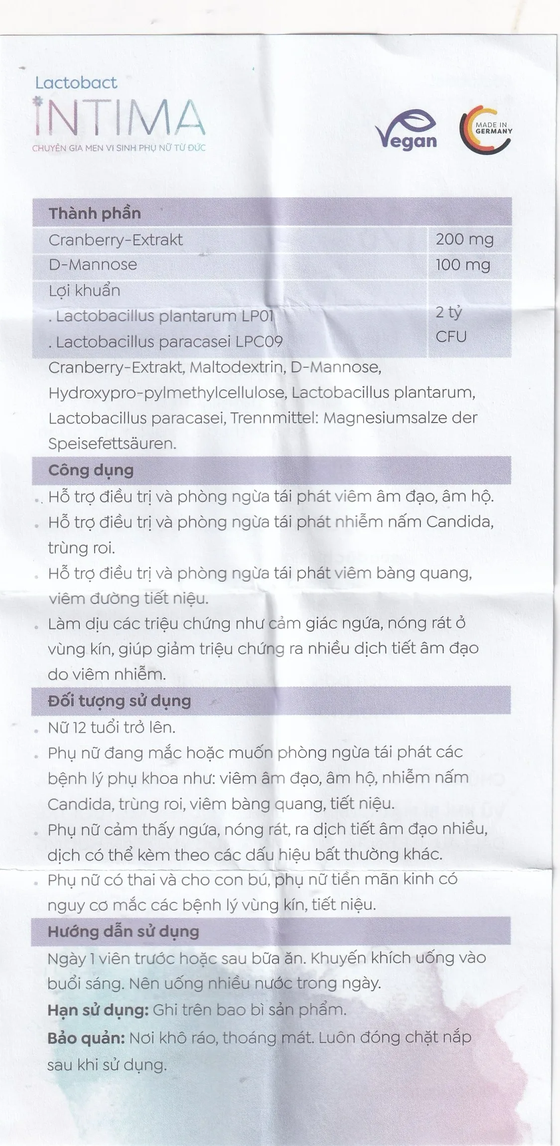 Hình ảnh Viên uống bổ sung lợi khuẩn, D-mannose, việt quất cho phụ nữ Lactobact Intima (30 viên)