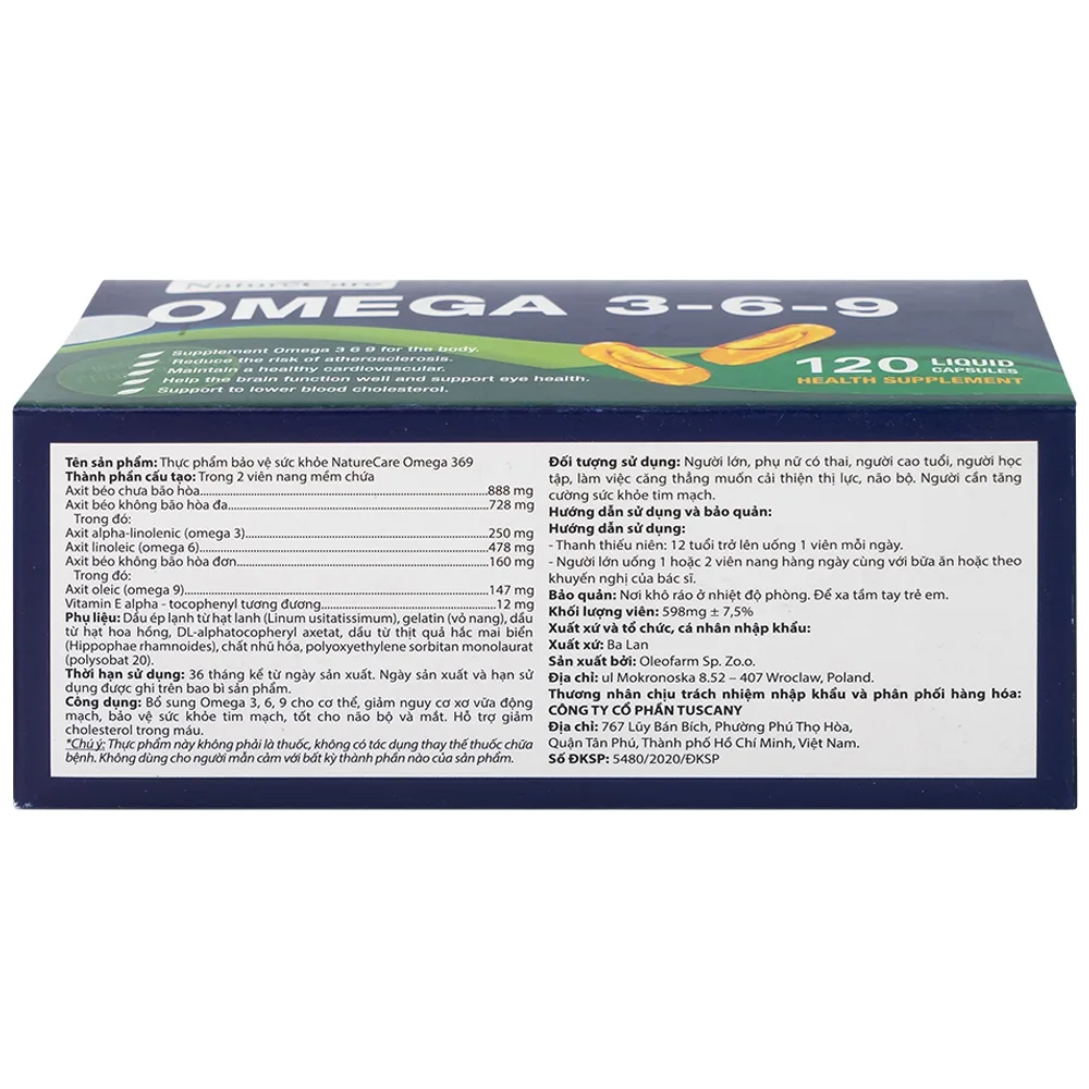 Hình ảnh Viên nang mềm NatureCare Omega 369 bổ sung Omega, giảm nguy cơ xơ vữa động mạch (6 vỉ x 20 viên)
