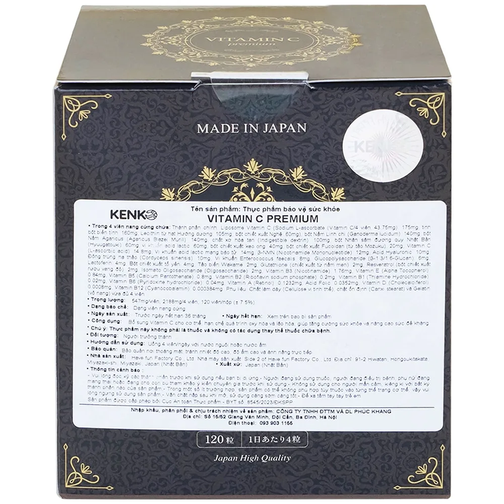 Hình ảnh Viên uống Vitamin C Premium Kenko bổ sung vitamin C, hạn chế oxy hóa, tăng đề kháng (120 viên)