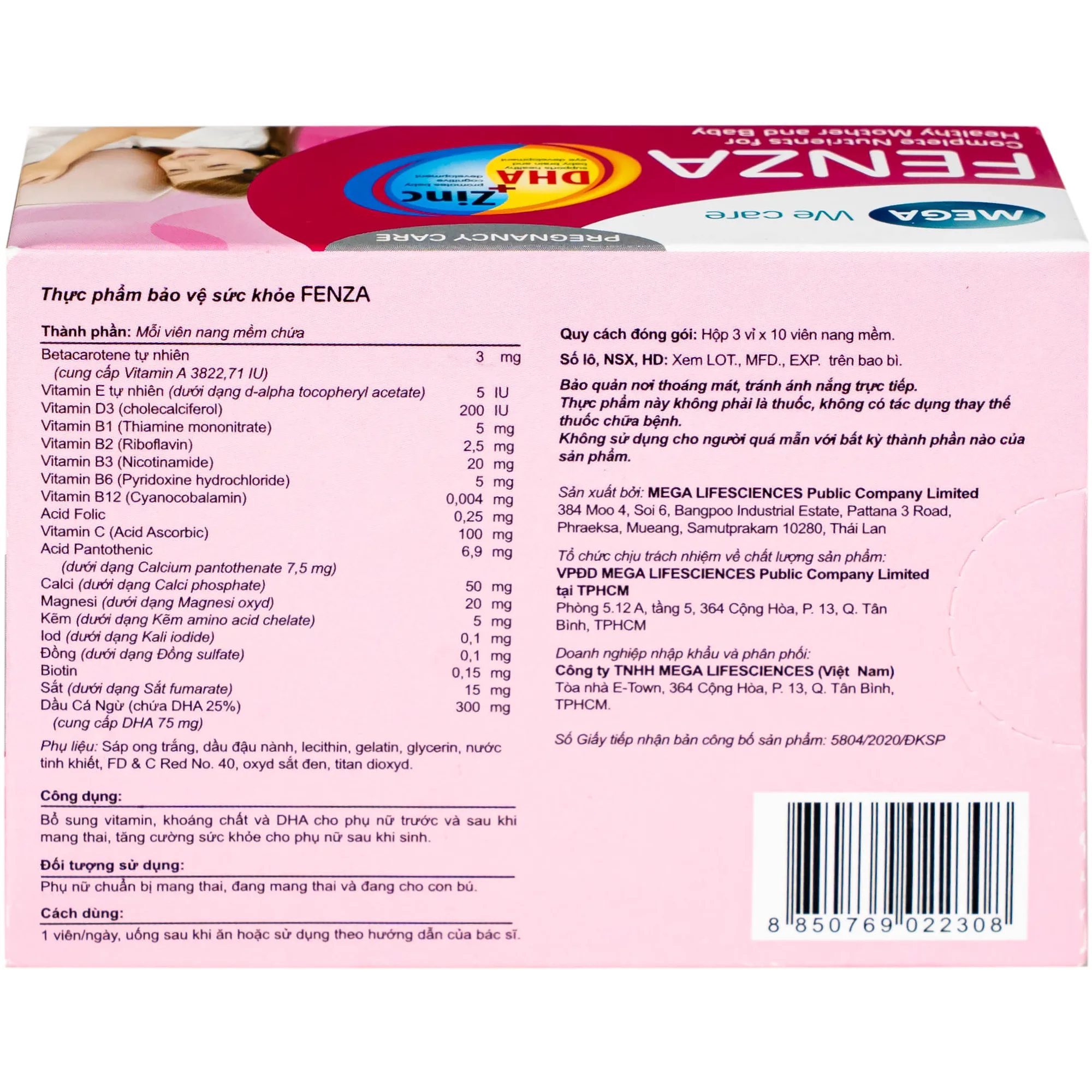 Hình ảnh Viên uống bổ sung vitamin, khoáng chất cho phụ nữ mang thai và cho con bú Fenza Mega (3 vỉ x 10 viên)