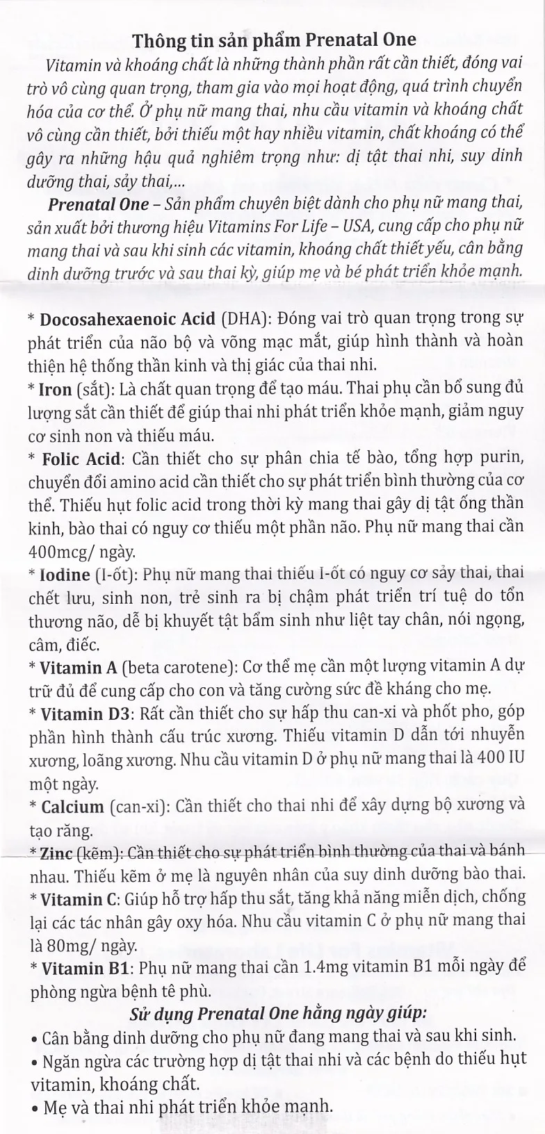 Hình ảnh Viên uống bổ sung vitamin và khoáng chất cho phụ nữ mang thai và sau sinh Prenatal One Vitamins For Life (60 viên)
