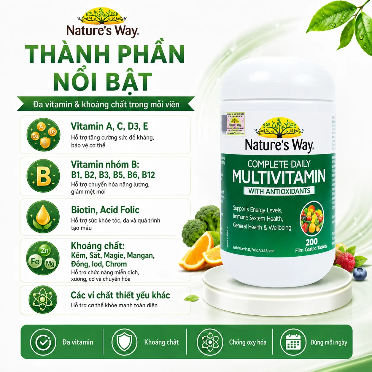 Hình ảnh Viên uống bổ sung Vitamin và khoáng chất, giúp tăng đề kháng Nature's Way Complete Daily Multivitamin(Hộp 200 viên)