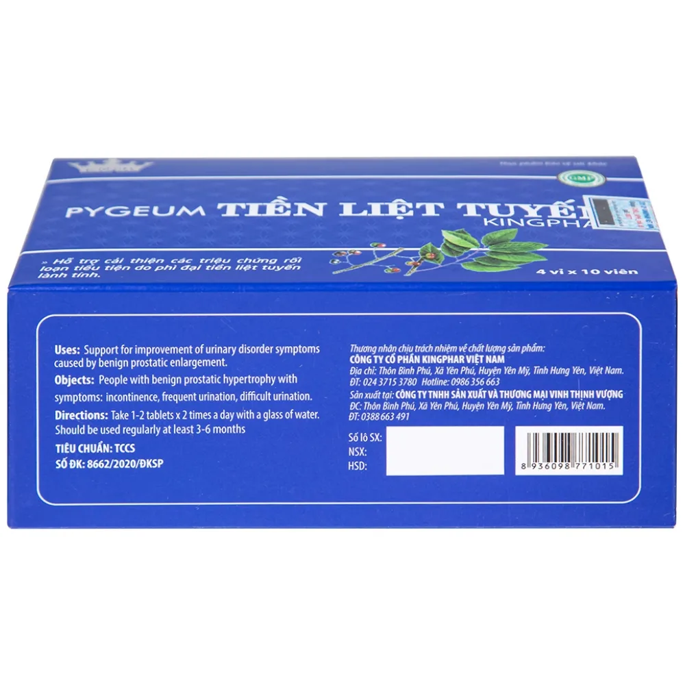 Hình ảnh Viên uống Pygeum Tiền Liệt Tuyến Kingphar hỗ trợ cải thiện rối loạn tiểu tiện (4 vỉ x 10 viên)