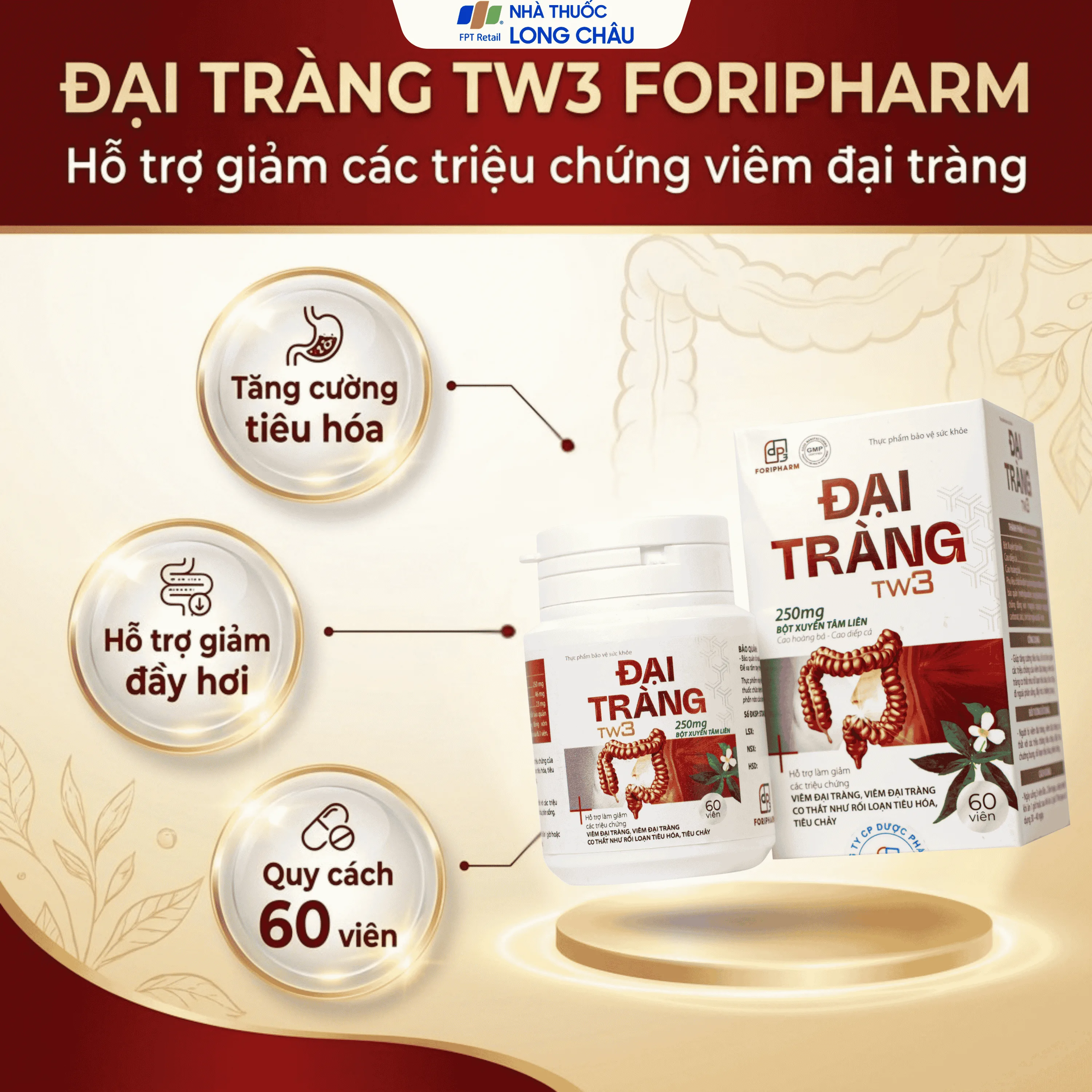 Hình ảnh Viên uống hỗ trợ làm giảm các triệu chứng viêm đại tràng, tăng cường tiêu hoá Đại Tràng Tw3 Foripharm (Hộp 60 viên)