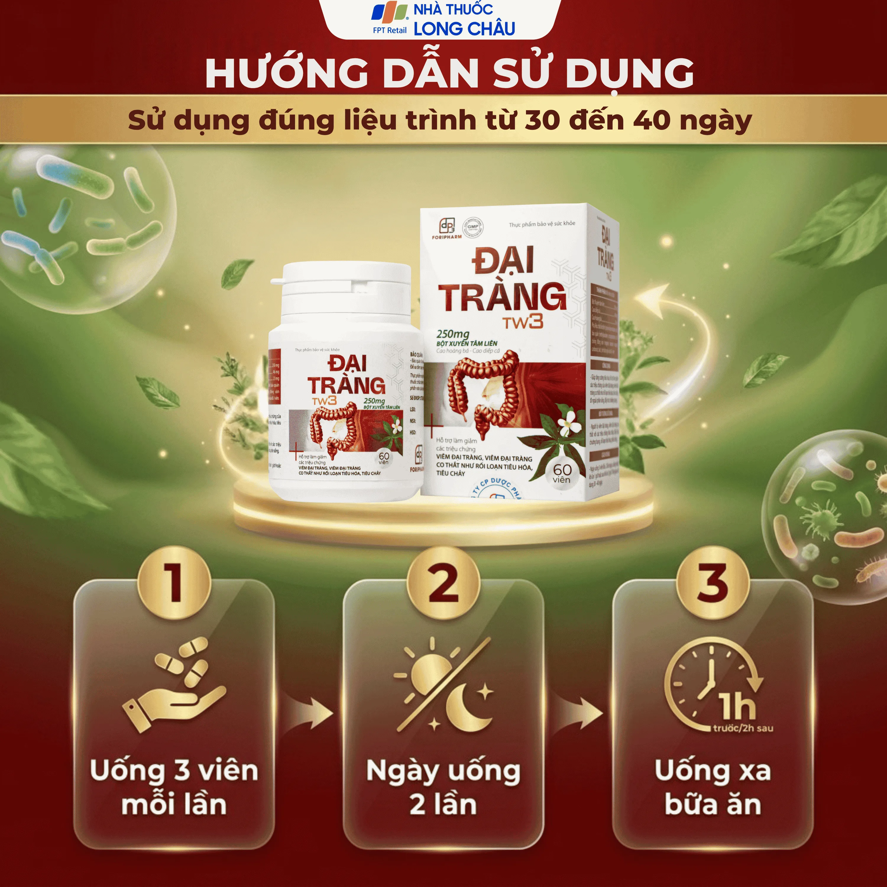 Hình ảnh Viên uống hỗ trợ làm giảm các triệu chứng viêm đại tràng, tăng cường tiêu hoá Đại Tràng Tw3 Foripharm (Hộp 60 viên)