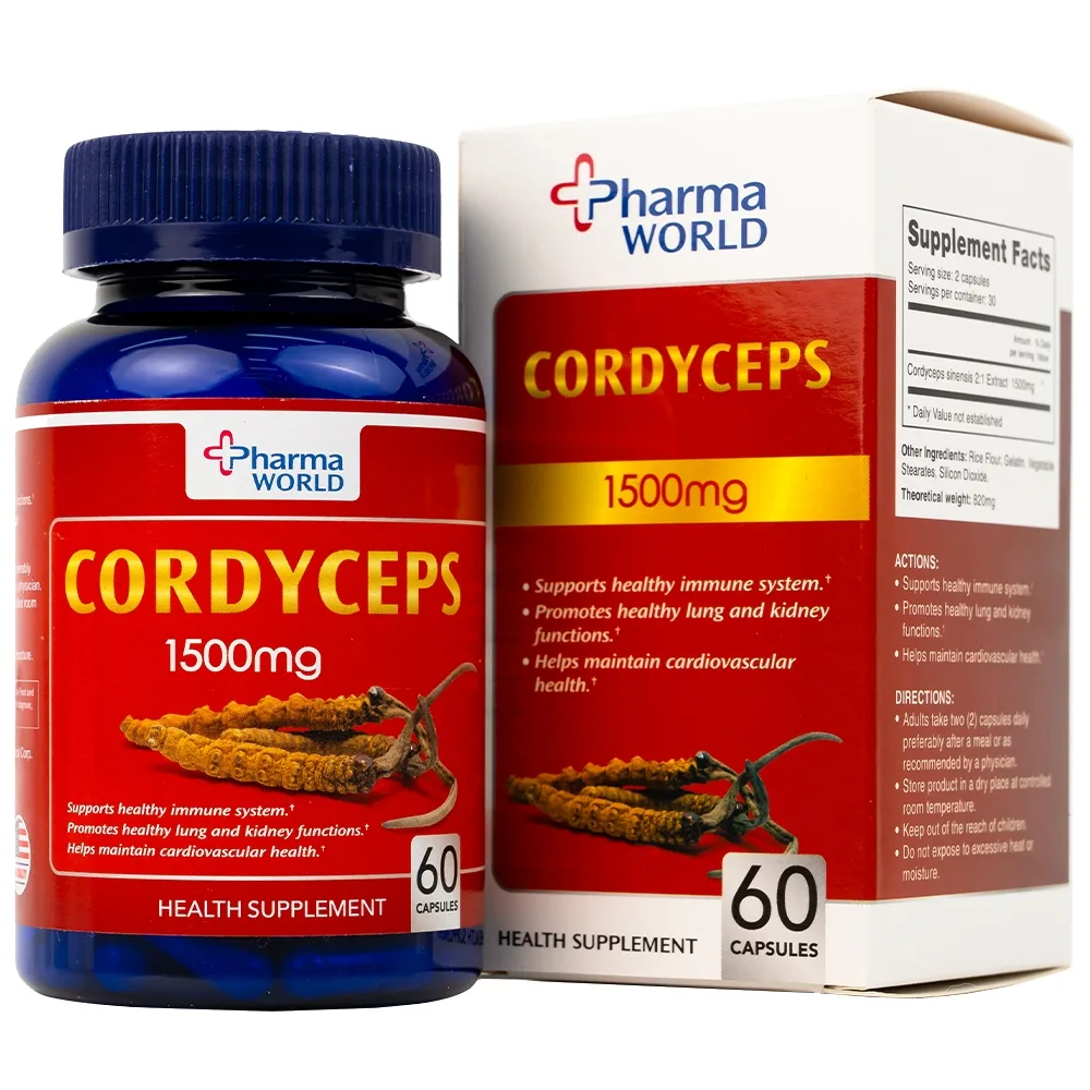Hình ảnh Viên uống Đông Trùng Hạ Thảo Pharma World Cordyceps 1500mg hỗ trợ tốt cho phổi và thận (60 viên)