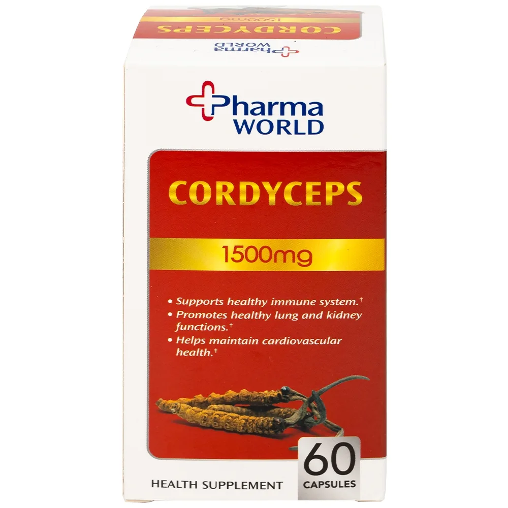 Hình ảnh Viên uống Đông Trùng Hạ Thảo Pharma World Cordyceps 1500mg hỗ trợ tốt cho phổi và thận (60 viên)