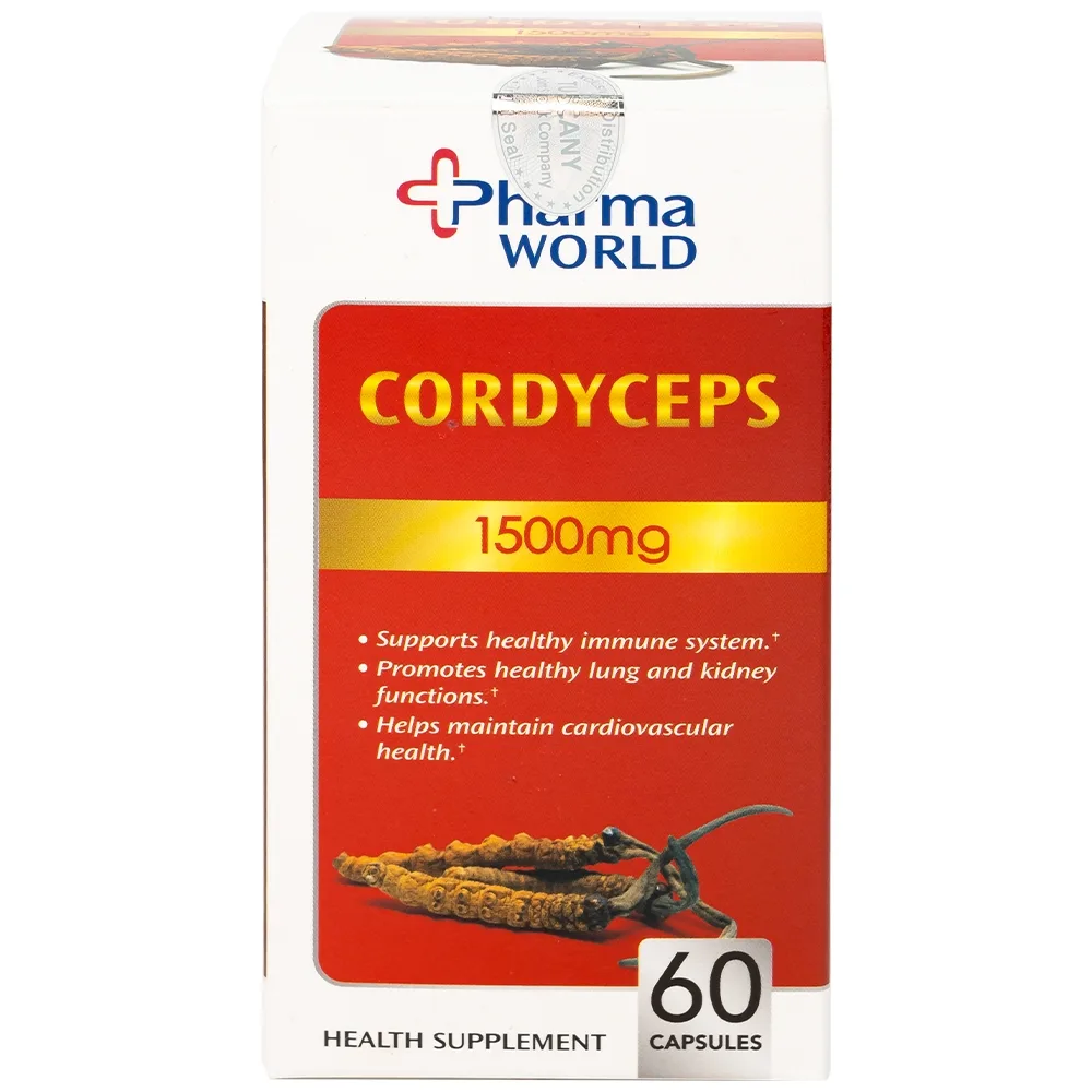 Hình ảnh Viên uống Đông Trùng Hạ Thảo Pharma World Cordyceps 1500mg hỗ trợ tốt cho phổi và thận (60 viên)