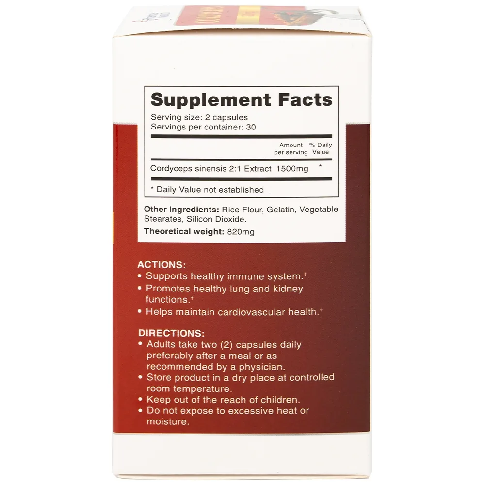 Hình ảnh Viên uống Đông Trùng Hạ Thảo Pharma World Cordyceps 1500mg hỗ trợ tốt cho phổi và thận (60 viên)