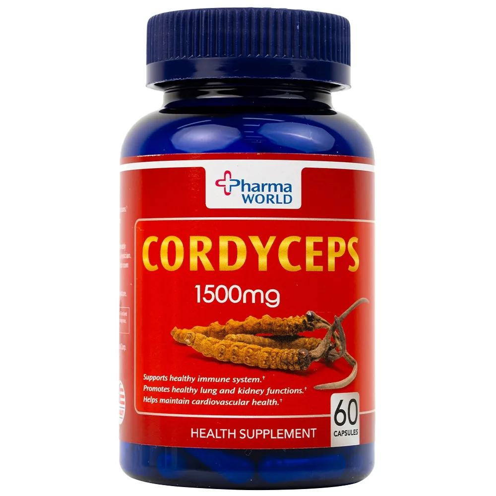 Hình ảnh Viên uống Đông Trùng Hạ Thảo Pharma World Cordyceps 1500mg hỗ trợ tốt cho phổi và thận (60 viên)
