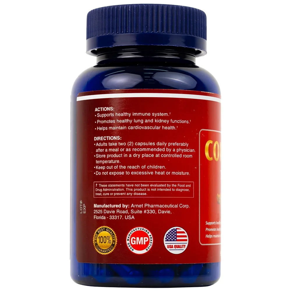 Hình ảnh Viên uống Đông Trùng Hạ Thảo Pharma World Cordyceps 1500mg hỗ trợ tốt cho phổi và thận (60 viên)