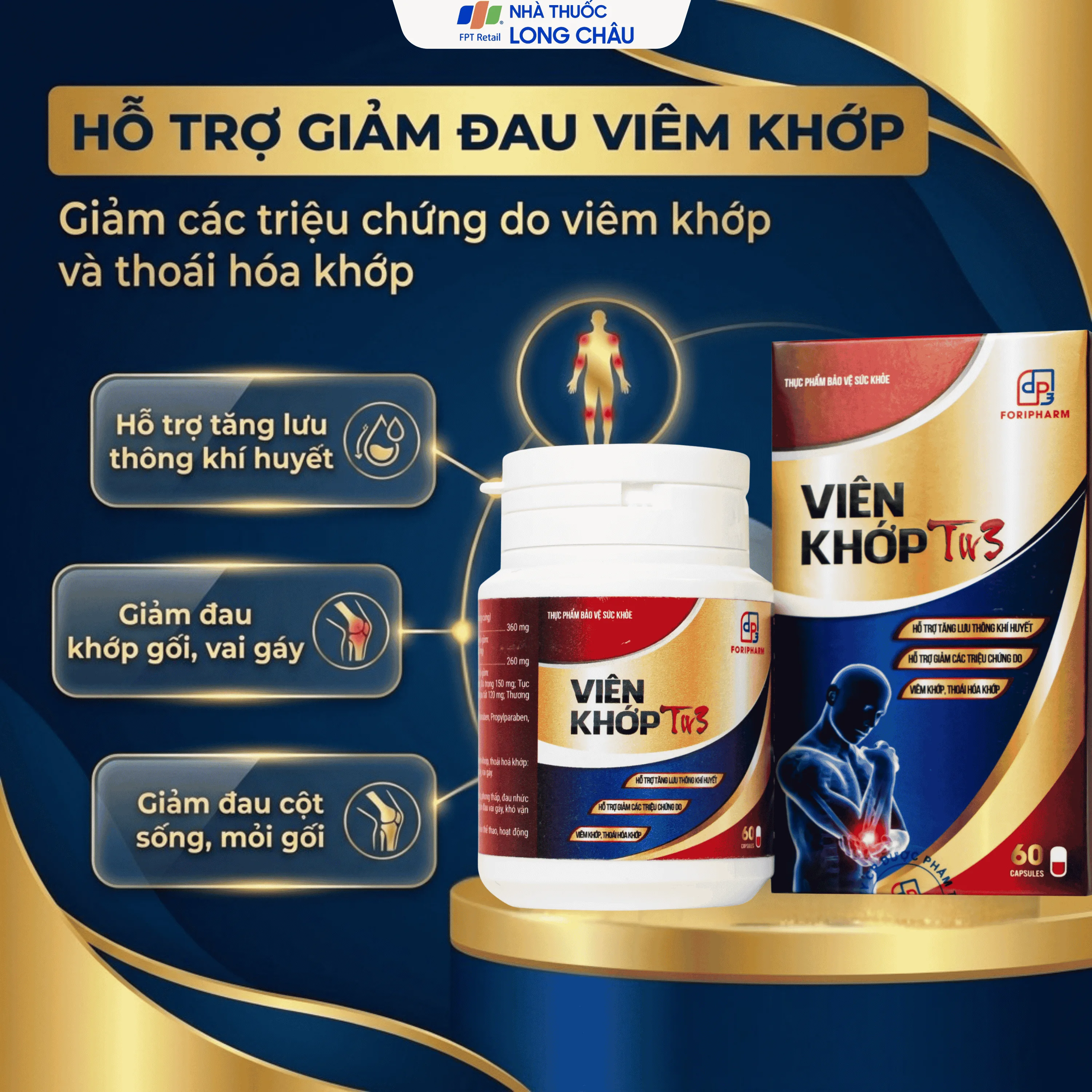 Hình ảnh Viên uống hỗ trợ tăng lưu thông khí huyết, giảm triệu chứng do viêm khớp, thoái hoá khớp viên khớp Tw3 Foripharm (Hộp 60 viên)