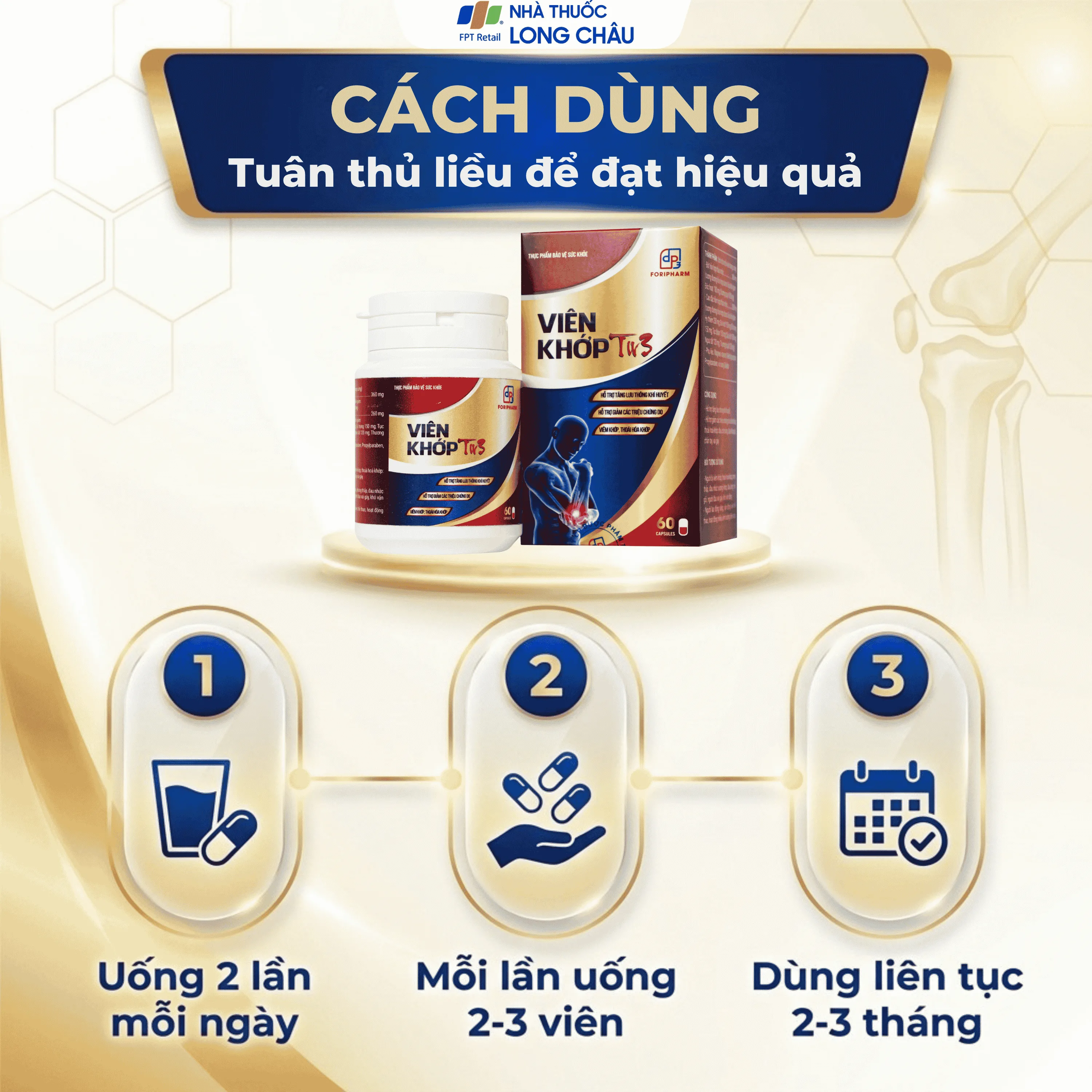 Hình ảnh Viên uống hỗ trợ tăng lưu thông khí huyết, giảm triệu chứng do viêm khớp, thoái hoá khớp viên khớp Tw3 Foripharm (Hộp 60 viên)