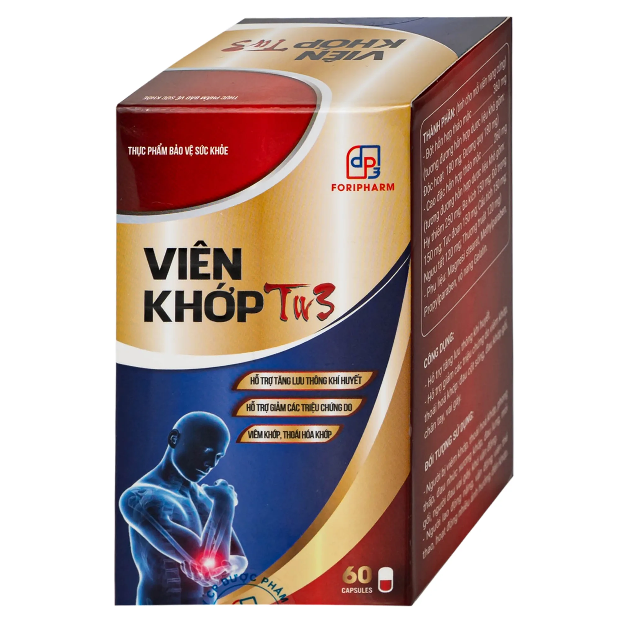 Hình ảnh Viên uống hỗ trợ tăng lưu thông khí huyết, giảm triệu chứng do viêm khớp, thoái hoá khớp viên khớp Tw3 Foripharm (Hộp 60 viên)