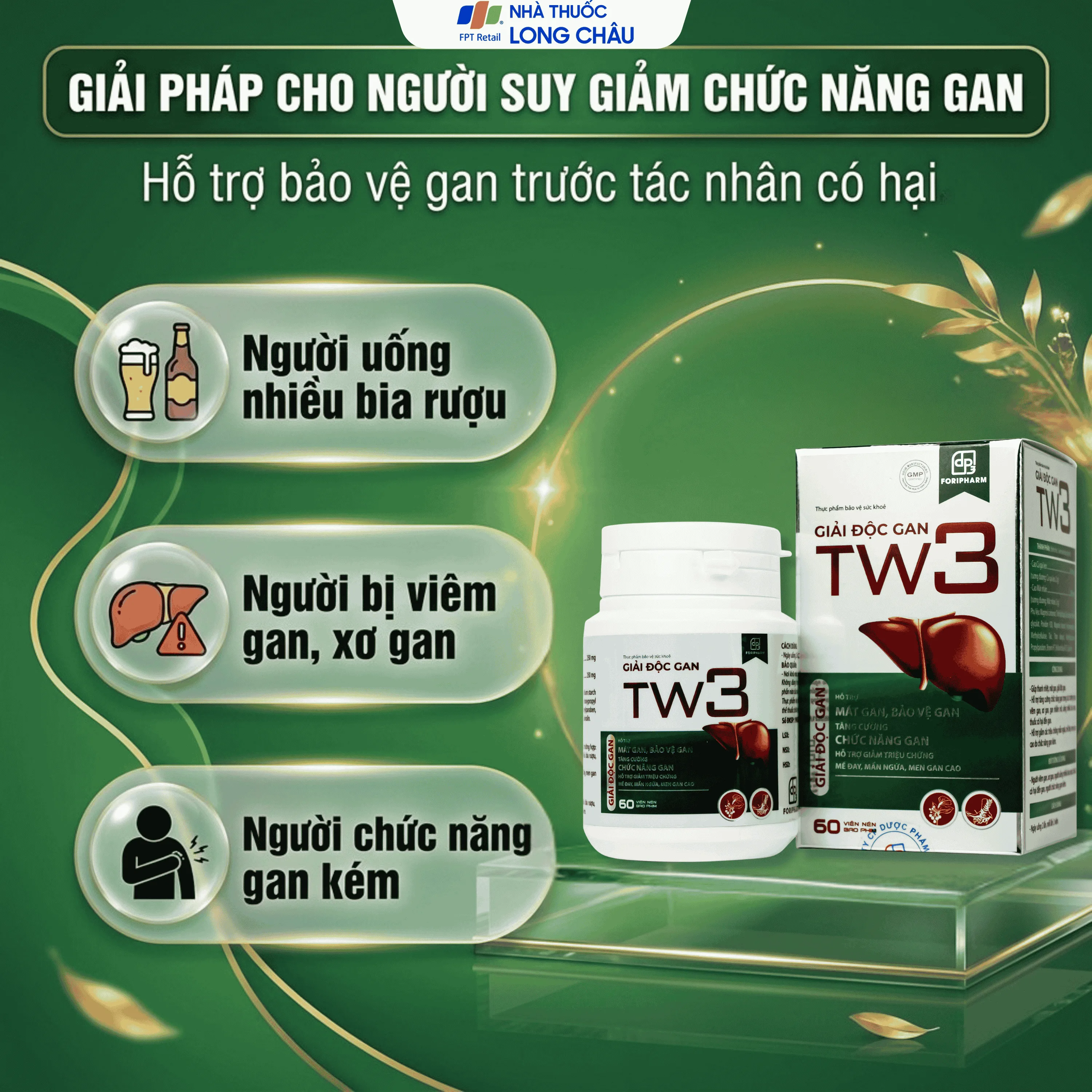 Hình ảnh Viên uống giúp thanh nhiệt, mát gan, bảo vệ gan, tăng cường chức năng gan giải độc gan Tw3 Foripharm (Hộp 60 viên)