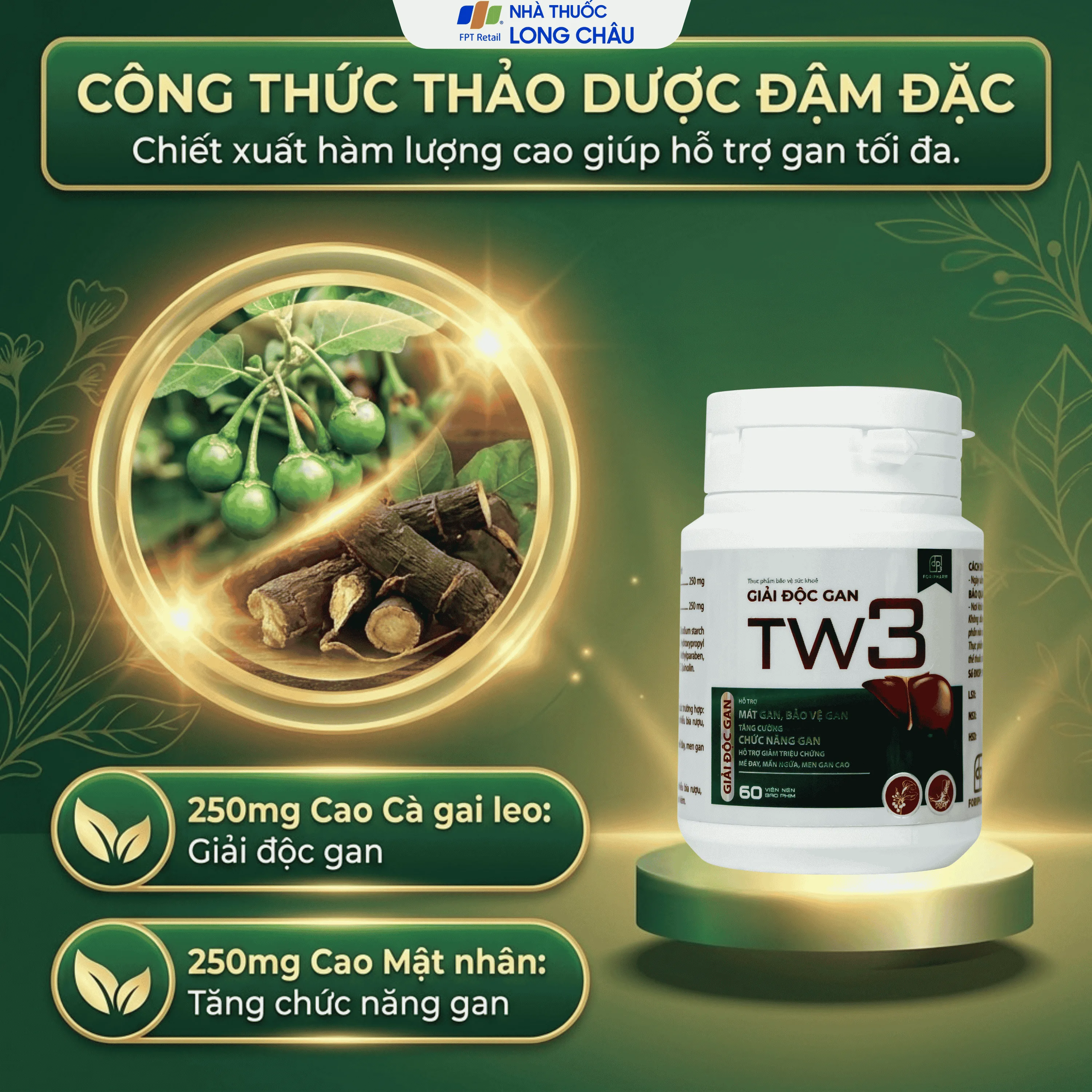 Hình ảnh Viên uống giúp thanh nhiệt, mát gan, bảo vệ gan, tăng cường chức năng gan giải độc gan Tw3 Foripharm (Hộp 60 viên)