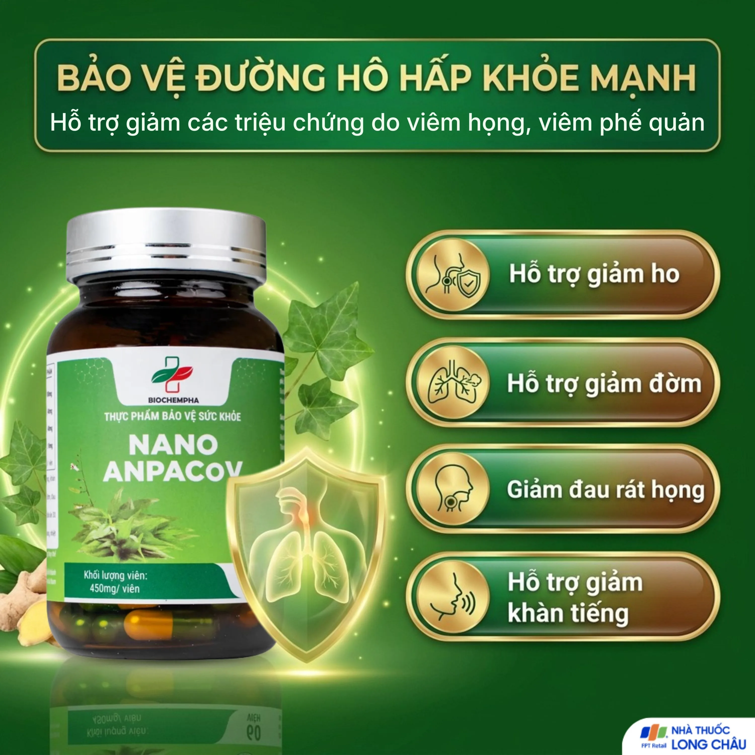 Hình ảnh Viên uống giảm ho, giảm đờm, đau rát họng, viêm phế quản Nano Anpacov Biochempha (60 viên)