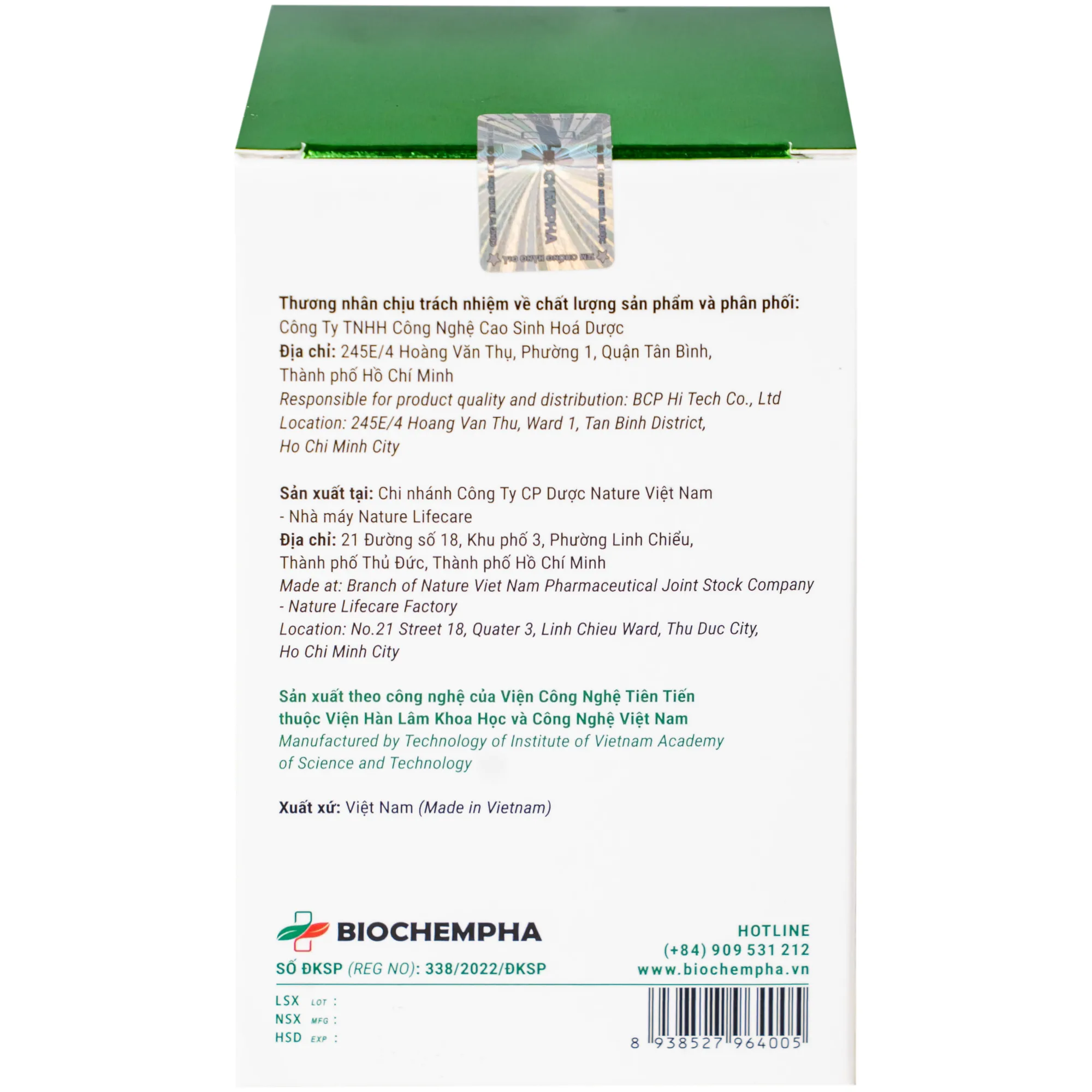 Hình ảnh Viên uống giảm ho, giảm đờm, đau rát họng, viêm phế quản Nano Anpacov Biochempha (60 viên)
