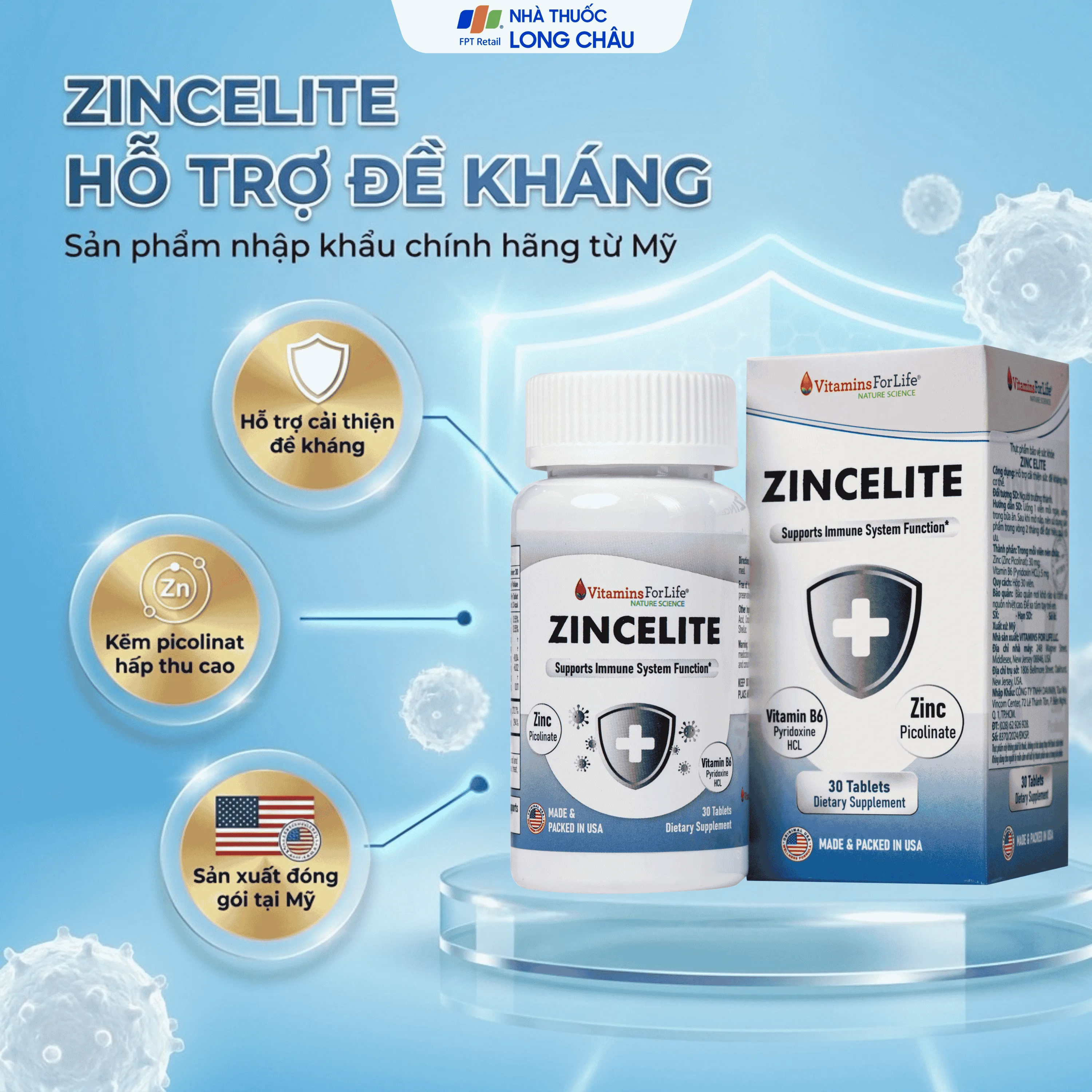 Hình ảnh Viên uống hỗ trợ cải thiện sức đề kháng cho cơ thể ZINCELITE Vitamins For Life (Hộp 30 viên)