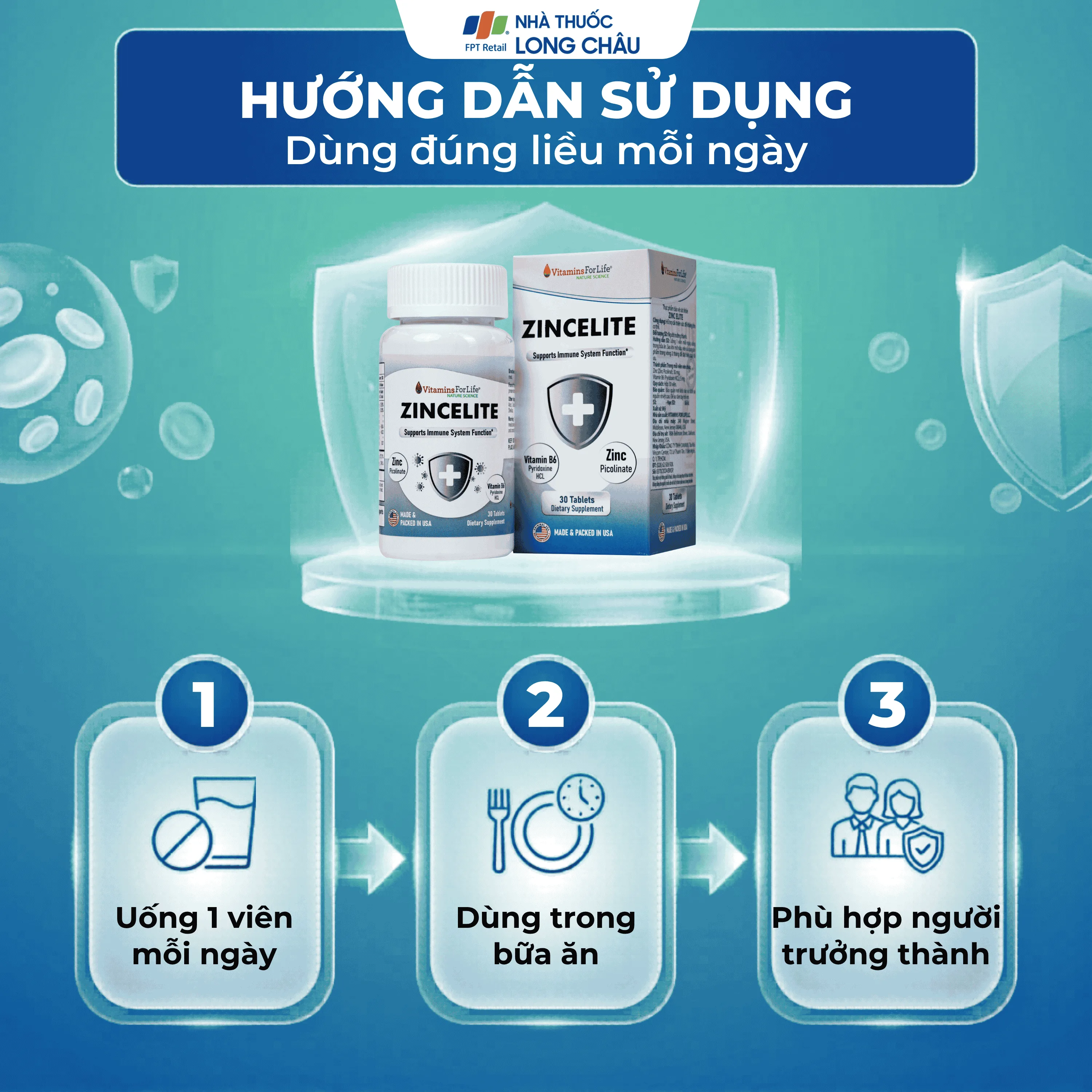 Hình ảnh Viên uống hỗ trợ cải thiện sức đề kháng cho cơ thể ZINCELITE Vitamins For Life (Hộp 30 viên)