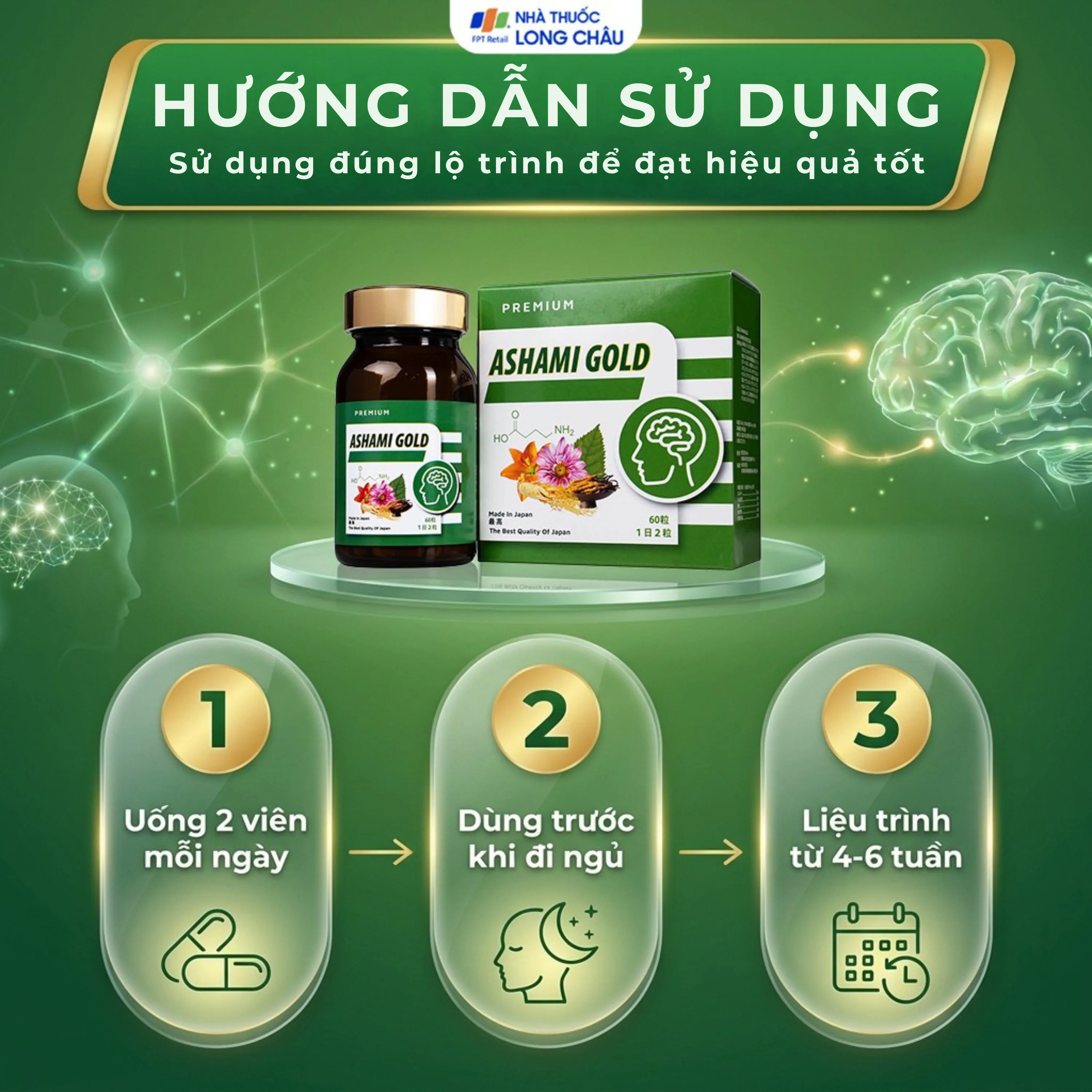 Hình ảnh Viên hỗ trợ cải thiện tình trạng lo âu, cải thiện giấc ngủ Ashami Gold (60 viên)