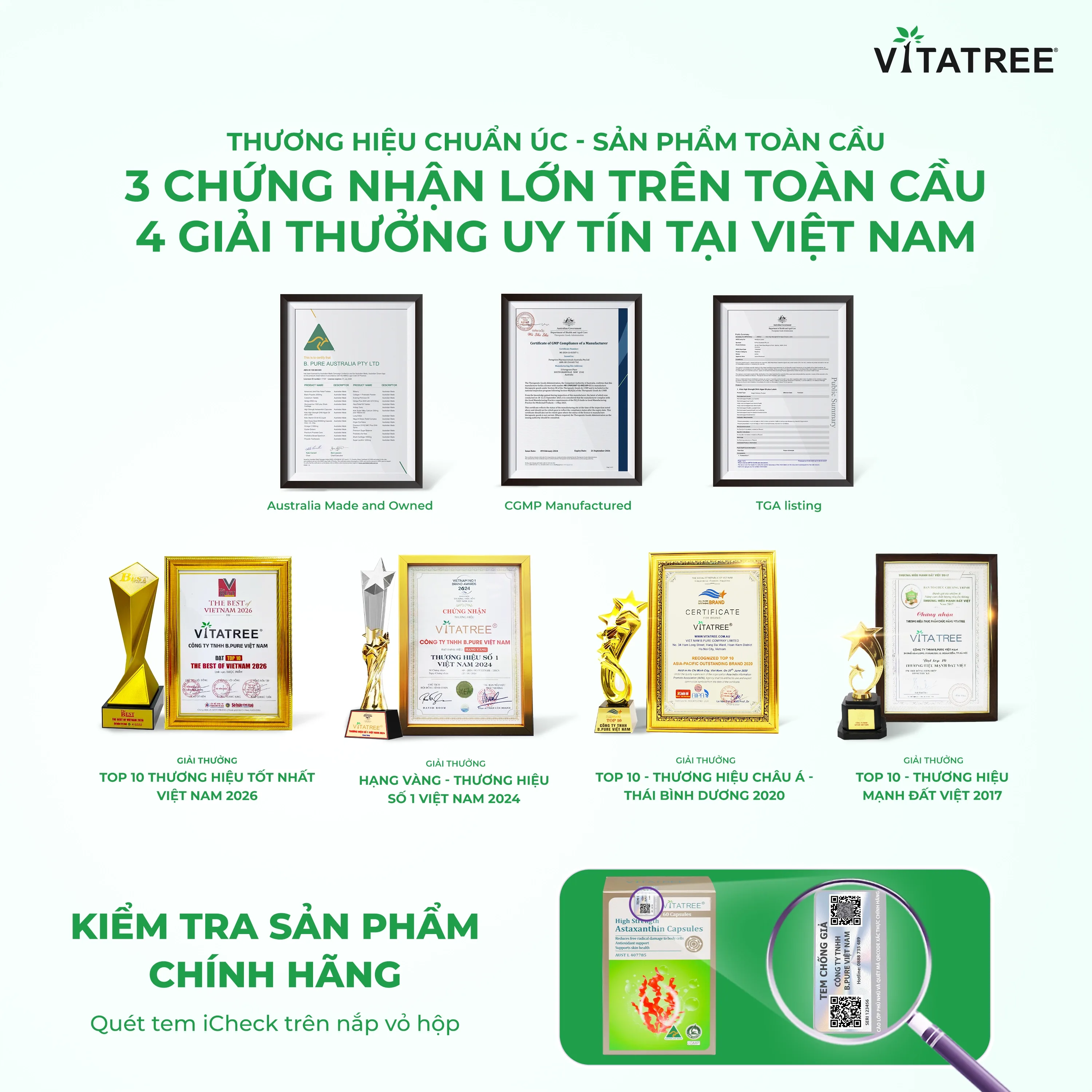 Hình ảnh Viên uống hỗ trợ chống oxy hoá, hỗ trợ sức khoẻ da, tăng cường sức đề kháng Vitatree High Strength Astaxanthin (Hộp 60 viên)