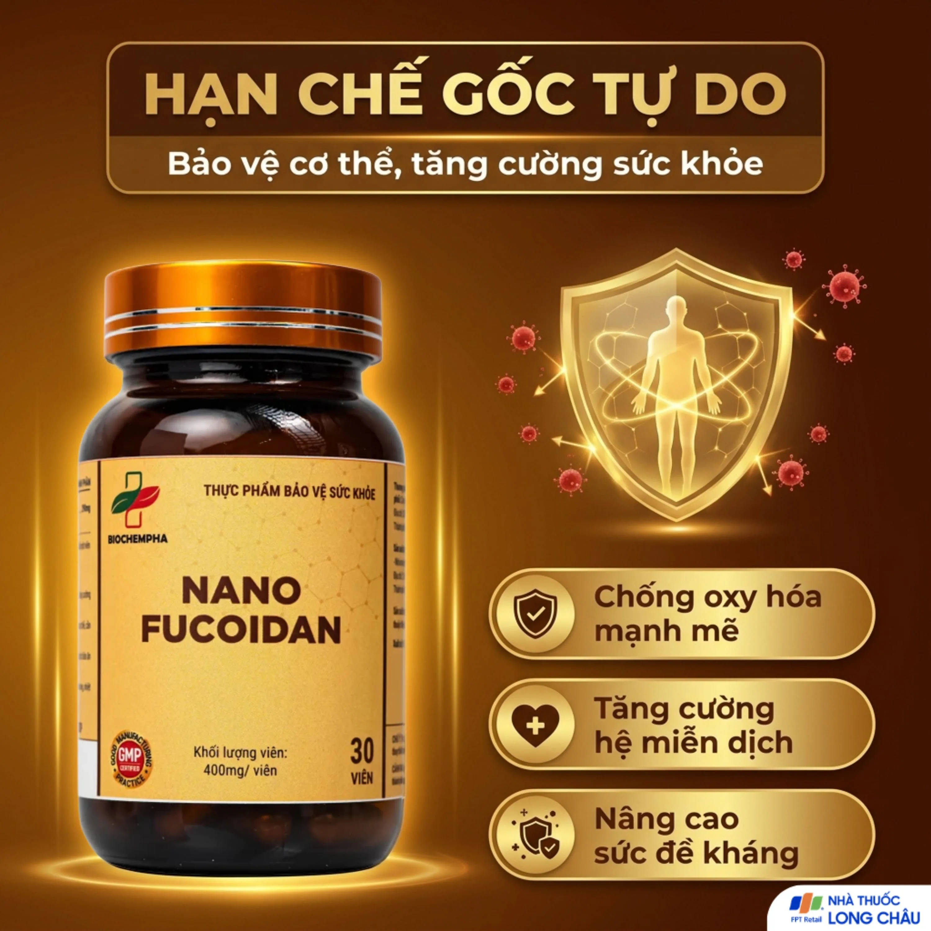 Hình ảnh Viên uống hỗ trợ chống oxy hóa, hạn chế gốc tự do, tăng cường sức khỏe Nano Fucoidan Biochempha 30v