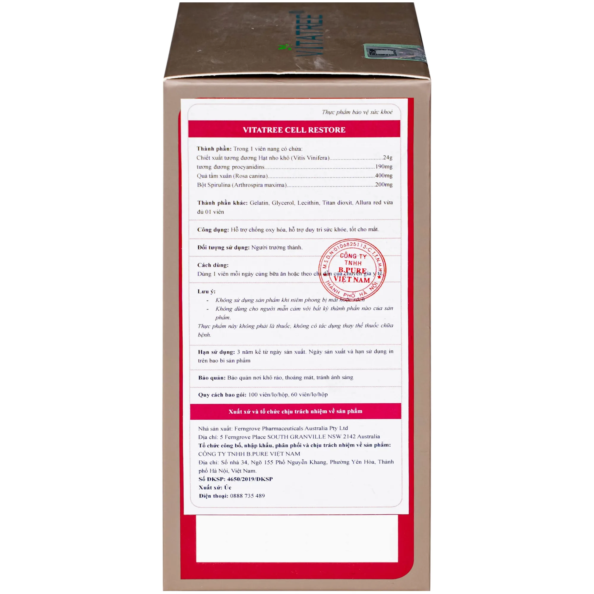 Hình ảnh Viên uống hỗ trợ chống oxy hoá, hỗ trợ duy trì sức khoẻ, tốt cho mắt Vitatree Cell Restore (Hộp 60 viên)