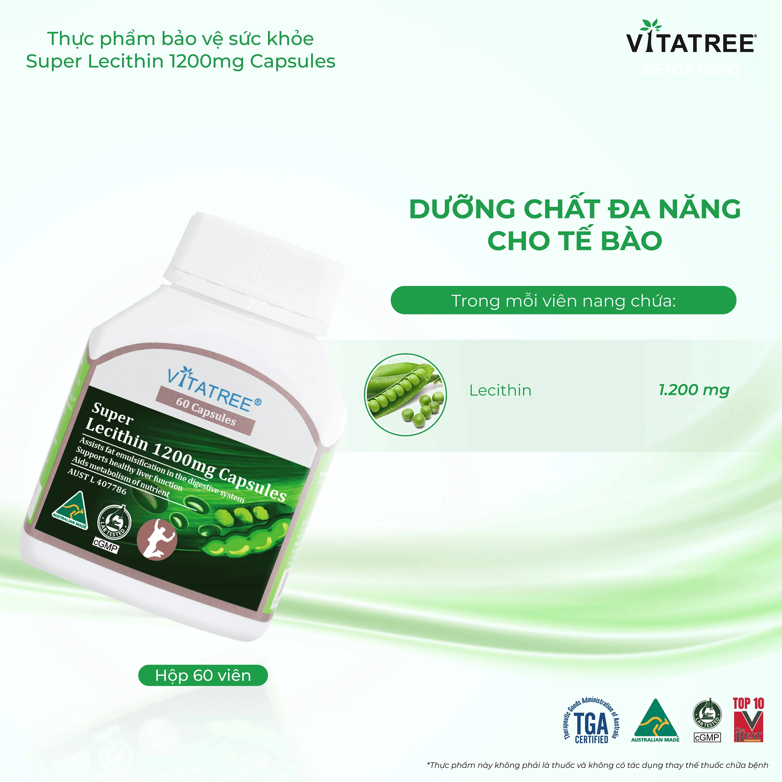 Hình ảnh Viên uống hỗ trợ chức năng gan Vitatree Super Lecithin 1200mg Capsules (Hộp 60 viên)