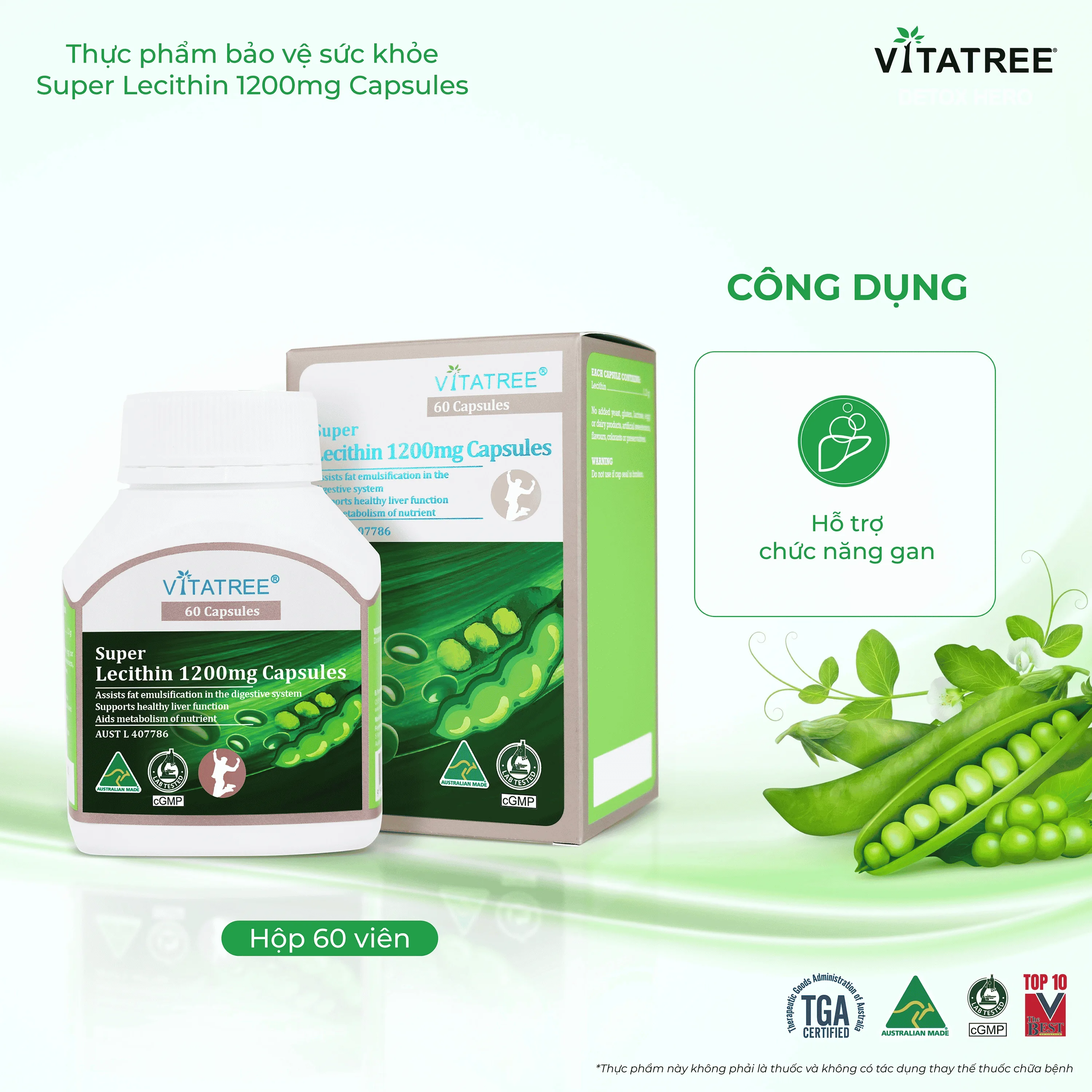 Hình ảnh Viên uống hỗ trợ chức năng gan Vitatree Super Lecithin 1200mg Capsules (Hộp 60 viên)