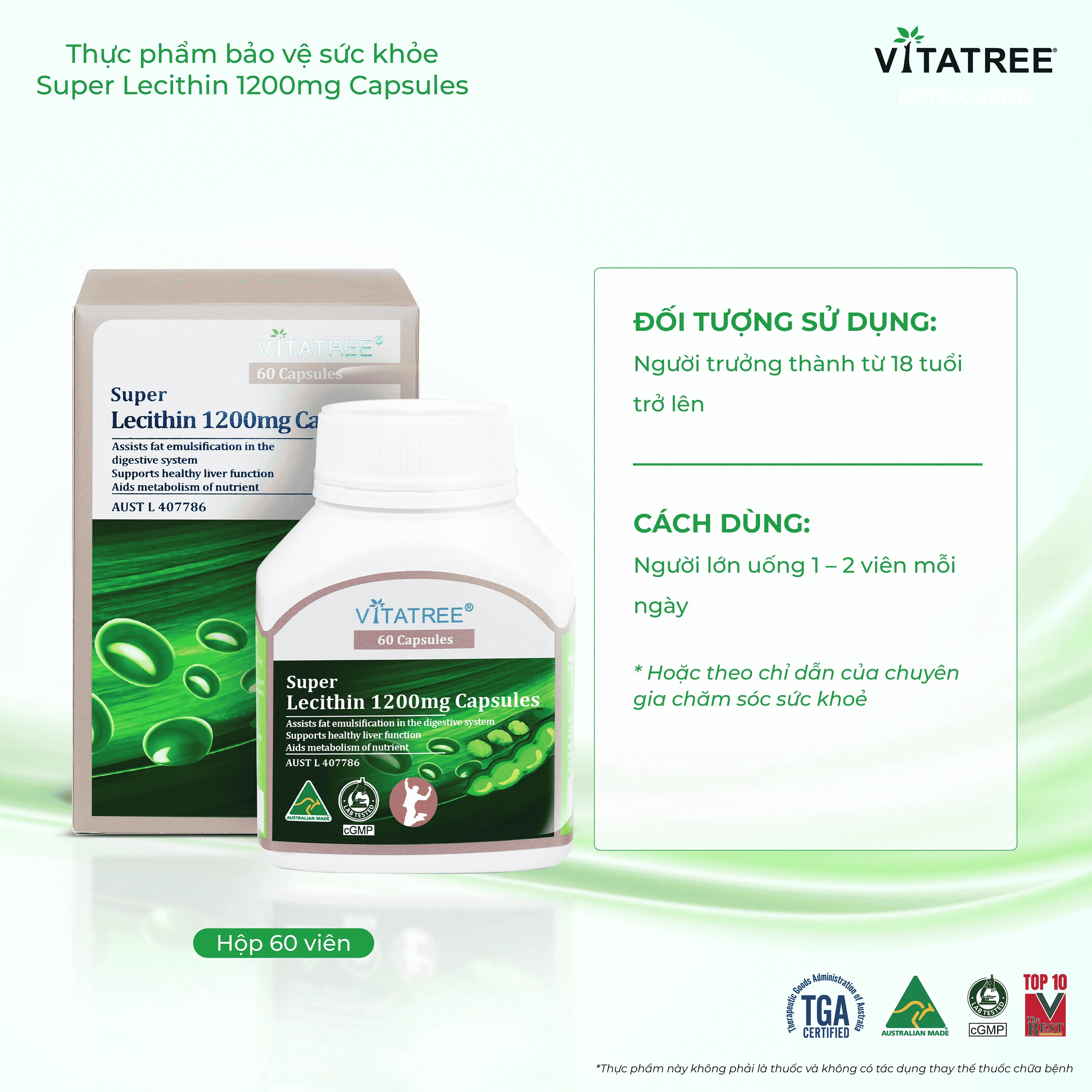 Hình ảnh Viên uống hỗ trợ chức năng gan Vitatree Super Lecithin 1200mg Capsules (Hộp 60 viên)