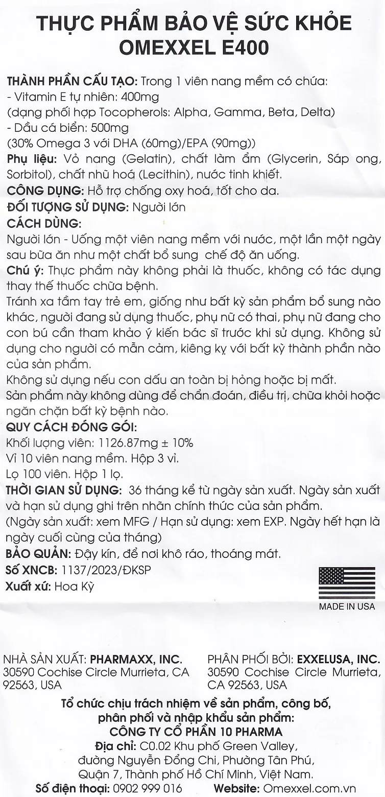 Hình ảnh Thực phẩm bảo vệ sức khỏe Omexxel E400