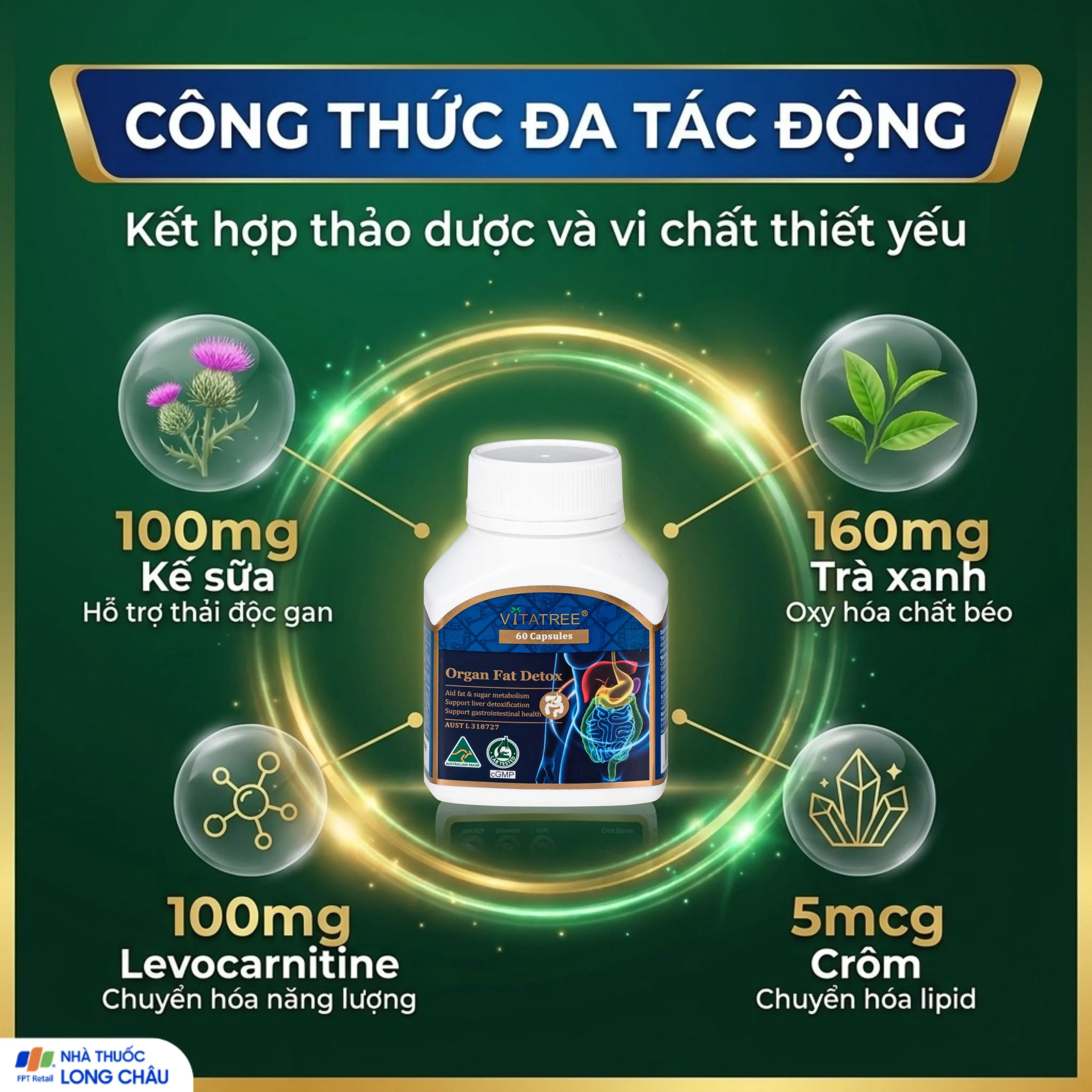 Hình ảnh Viên uống hỗ trợ giải độc gan, tăng cường chuyển hoá chất béo, giúp giảm mỡ máu Vitatree Organ Fat Detox (Hộp 60 viên)