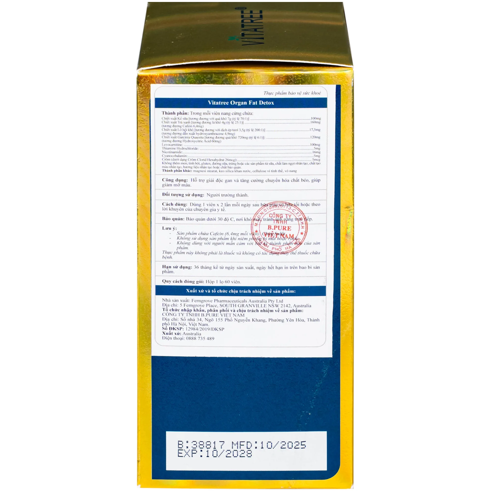 Hình ảnh Viên uống hỗ trợ giải độc gan, tăng cường chuyển hoá chất béo, giúp giảm mỡ máu Vitatree Organ Fat Detox (Hộp 60 viên)