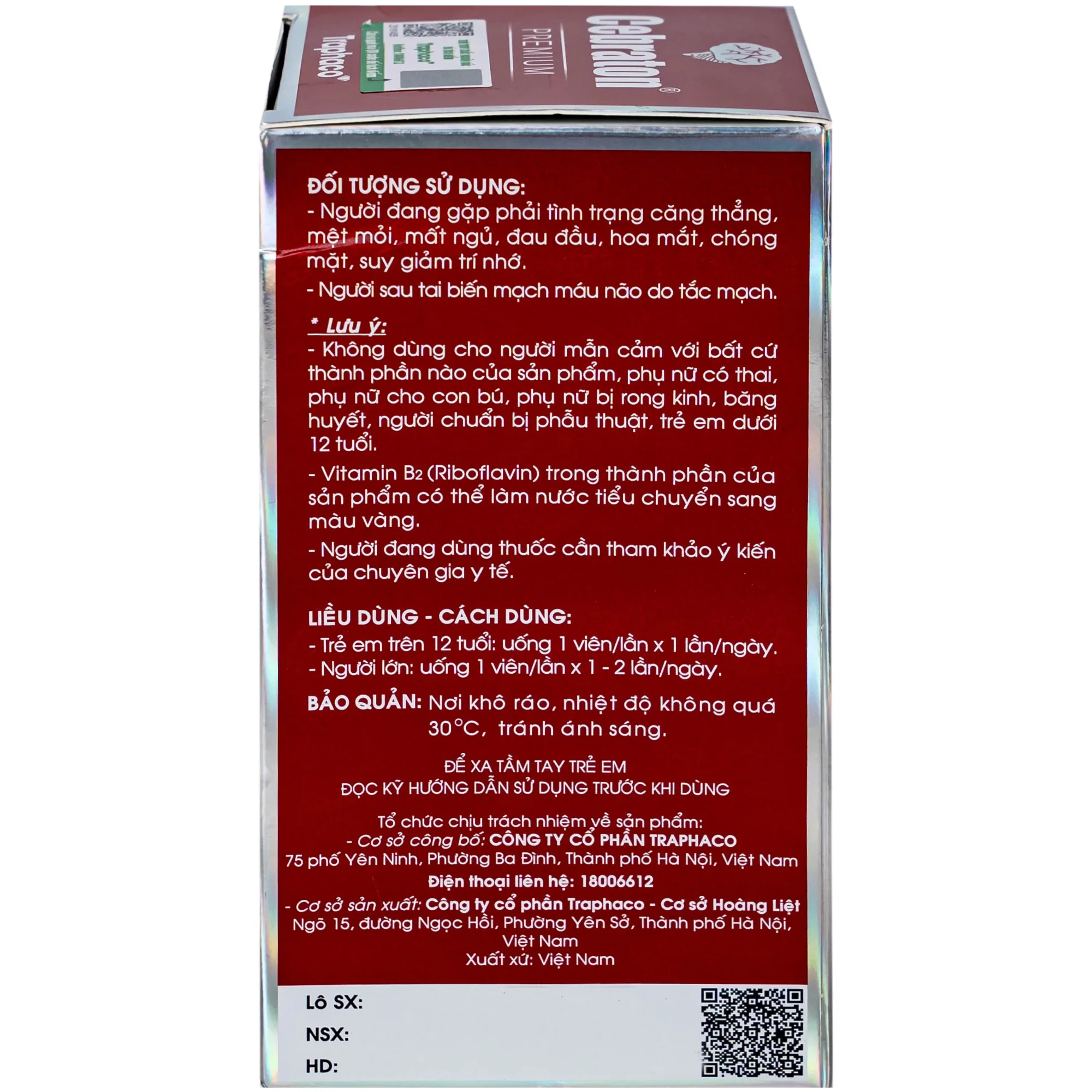Hình ảnh Viên uống hỗ trợ giảm căng thẳng, cải thiện mất ngủ, tăng cường hoạt động não bộ Cebraton Premium Traphaco (Hộp 60 viên)