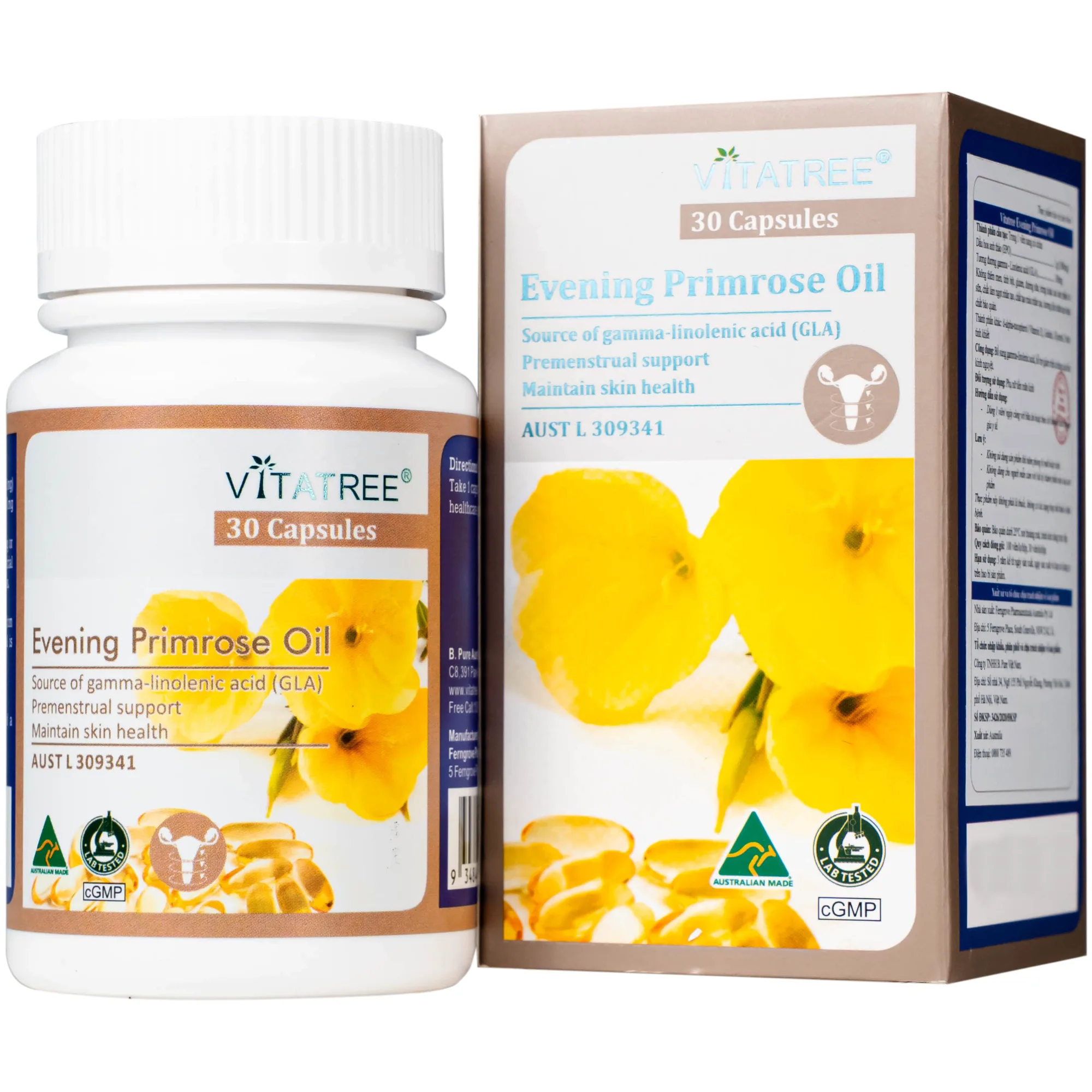 Hình ảnh Viên uống hỗ trợ giảm triệu chứng của tiền kinh nguyệt Vitatree Evening Primrose Oil (Hộp 30 viên)