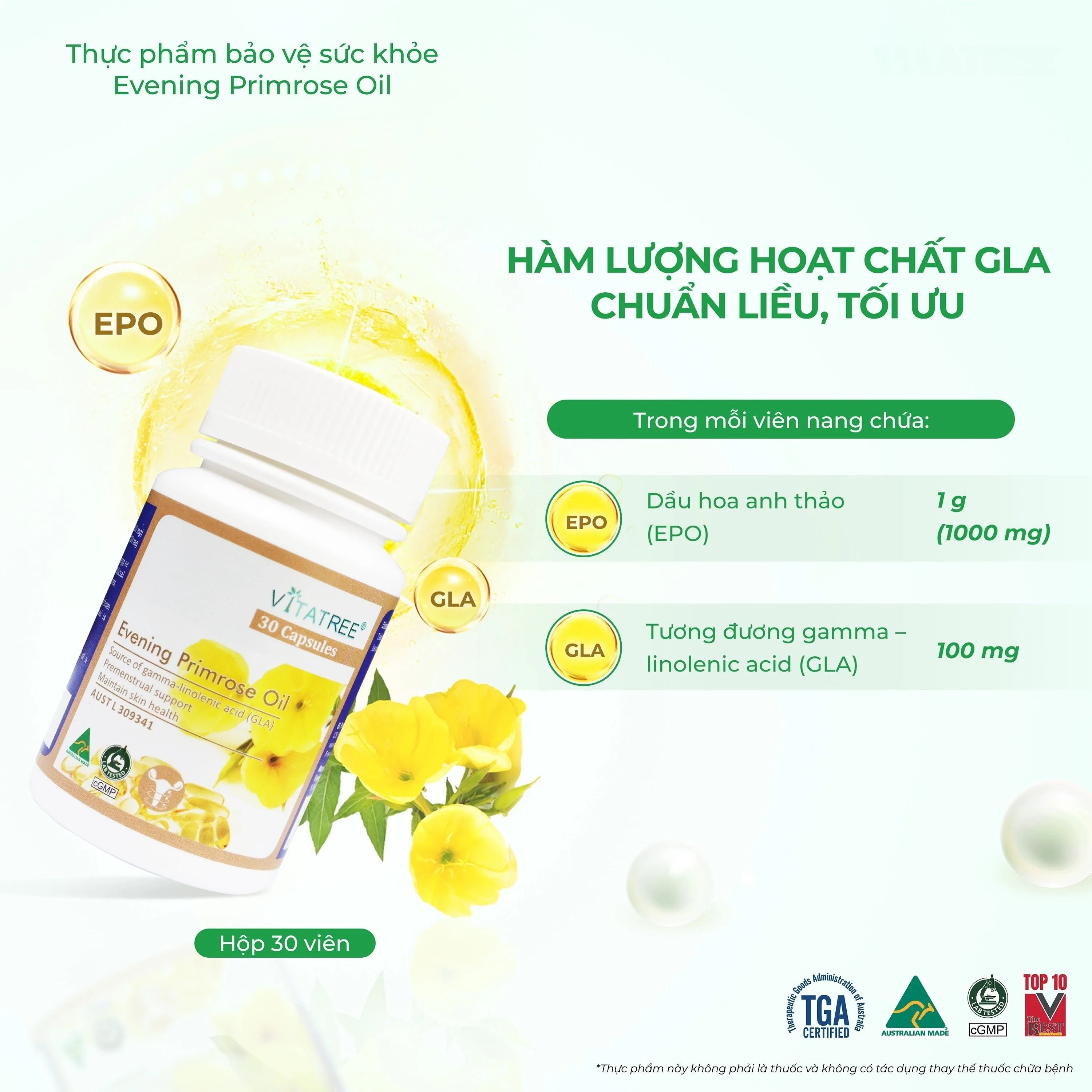 Hình ảnh Viên uống hỗ trợ giảm triệu chứng của tiền kinh nguyệt Vitatree Evening Primrose Oil (Hộp 30 viên)