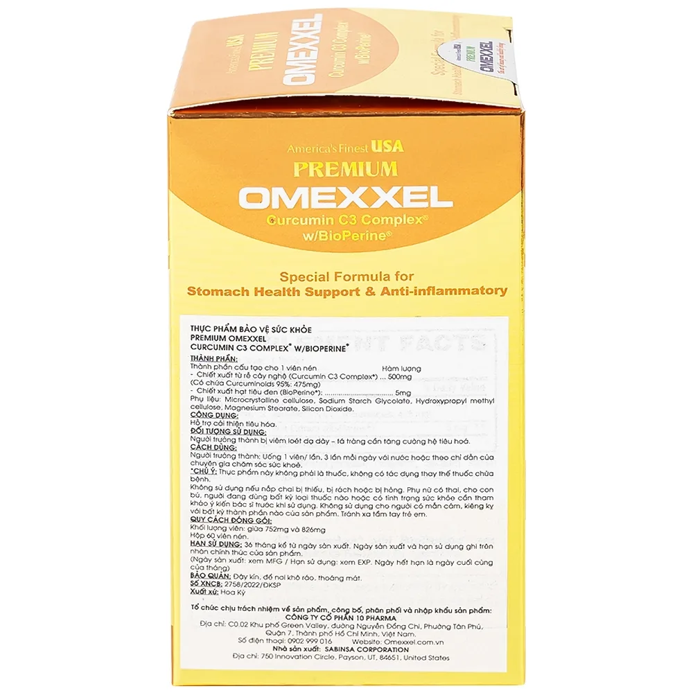 Hình ảnh Viên uống Premium Omexxel Curcumin C3 Complex W/Bioperine hỗ trợ cải thiện tiêu hóa (60 viên)