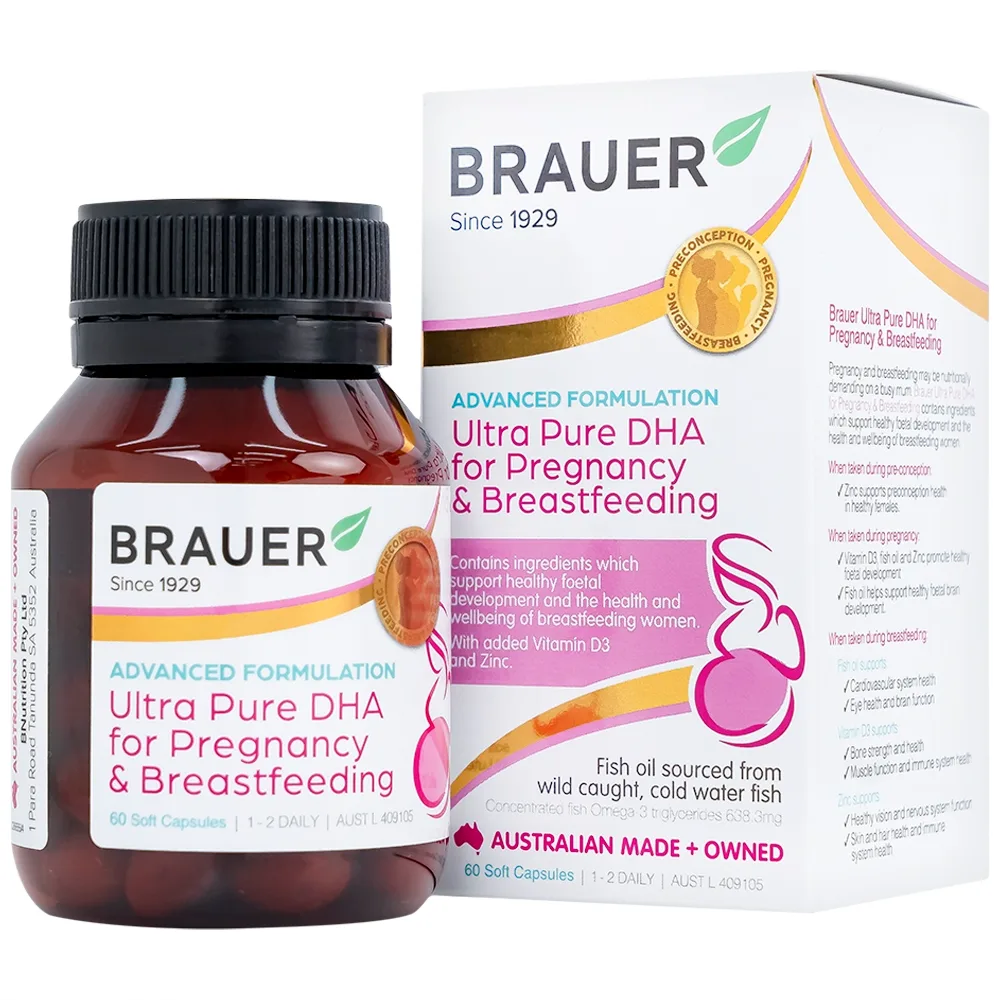 Hình ảnh Viên uống hỗ trợ phụ nữ mang thai và phụ nữ cho con bú Brauer Ultra Pure Dha For Pregnancy & Breastfeeding (60 viên)