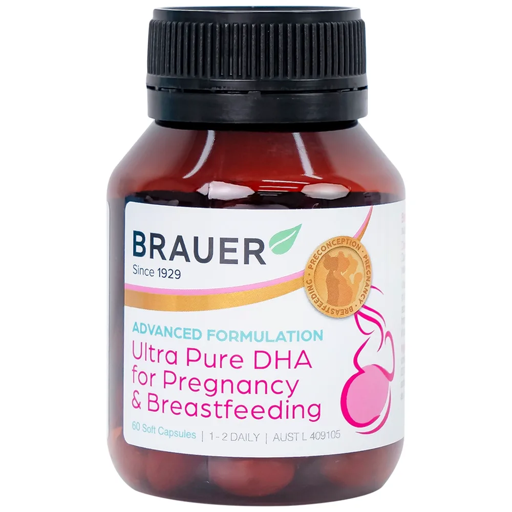 Hình ảnh Viên uống hỗ trợ phụ nữ mang thai và phụ nữ cho con bú Brauer Ultra Pure Dha For Pregnancy & Breastfeeding (60 viên)