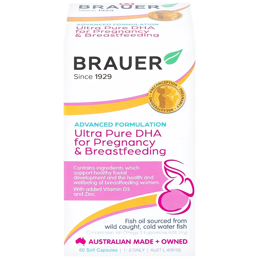 Hình ảnh Viên uống hỗ trợ phụ nữ mang thai và phụ nữ cho con bú Brauer Ultra Pure Dha For Pregnancy & Breastfeeding (60 viên)
