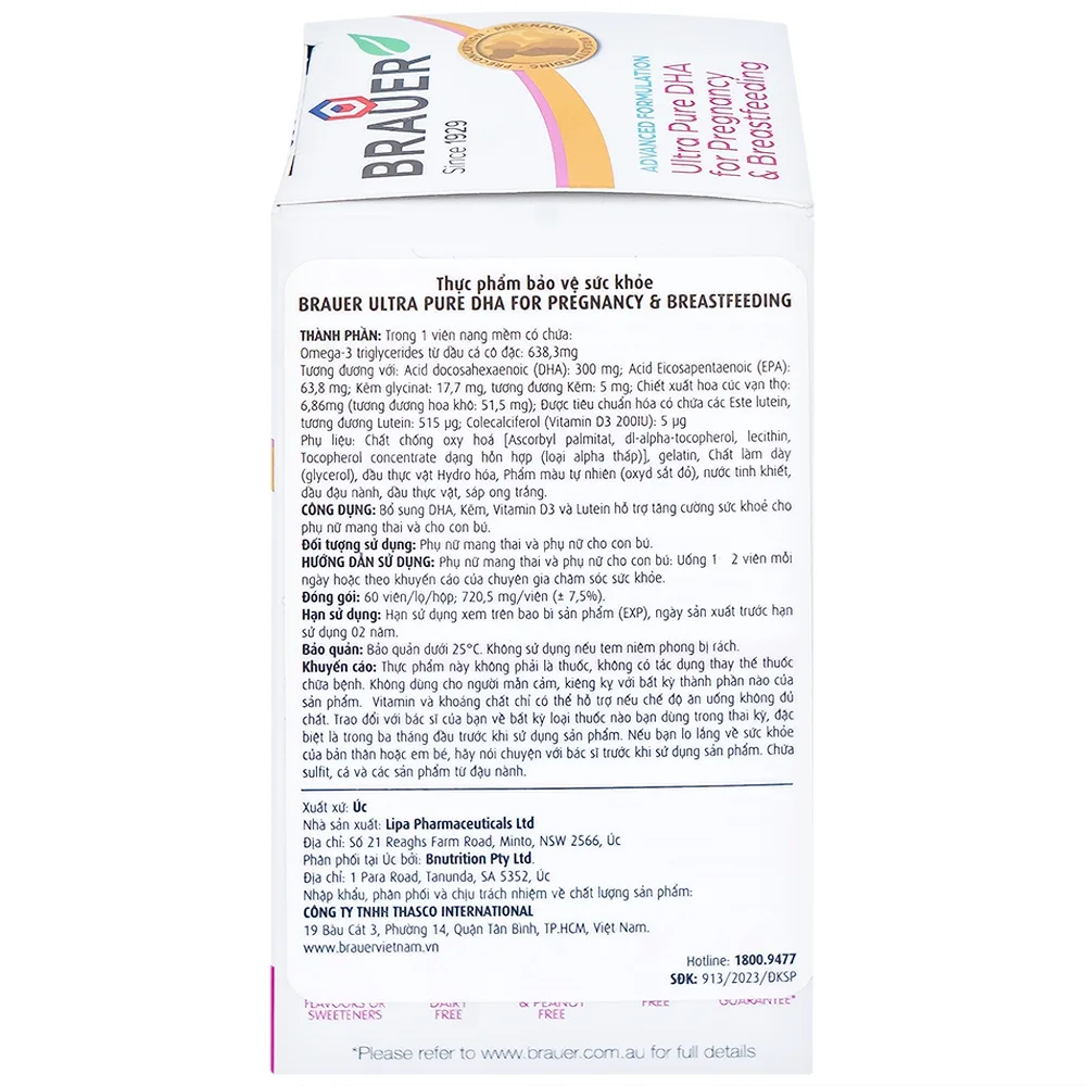 Hình ảnh Viên uống hỗ trợ phụ nữ mang thai và phụ nữ cho con bú Brauer Ultra Pure Dha For Pregnancy & Breastfeeding (60 viên)