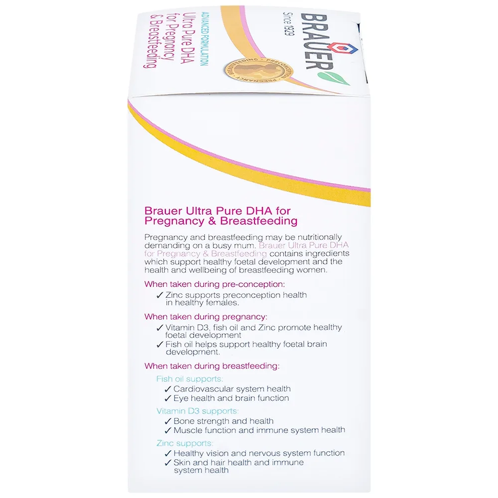 Hình ảnh Viên uống hỗ trợ phụ nữ mang thai và phụ nữ cho con bú Brauer Ultra Pure Dha For Pregnancy & Breastfeeding (60 viên)