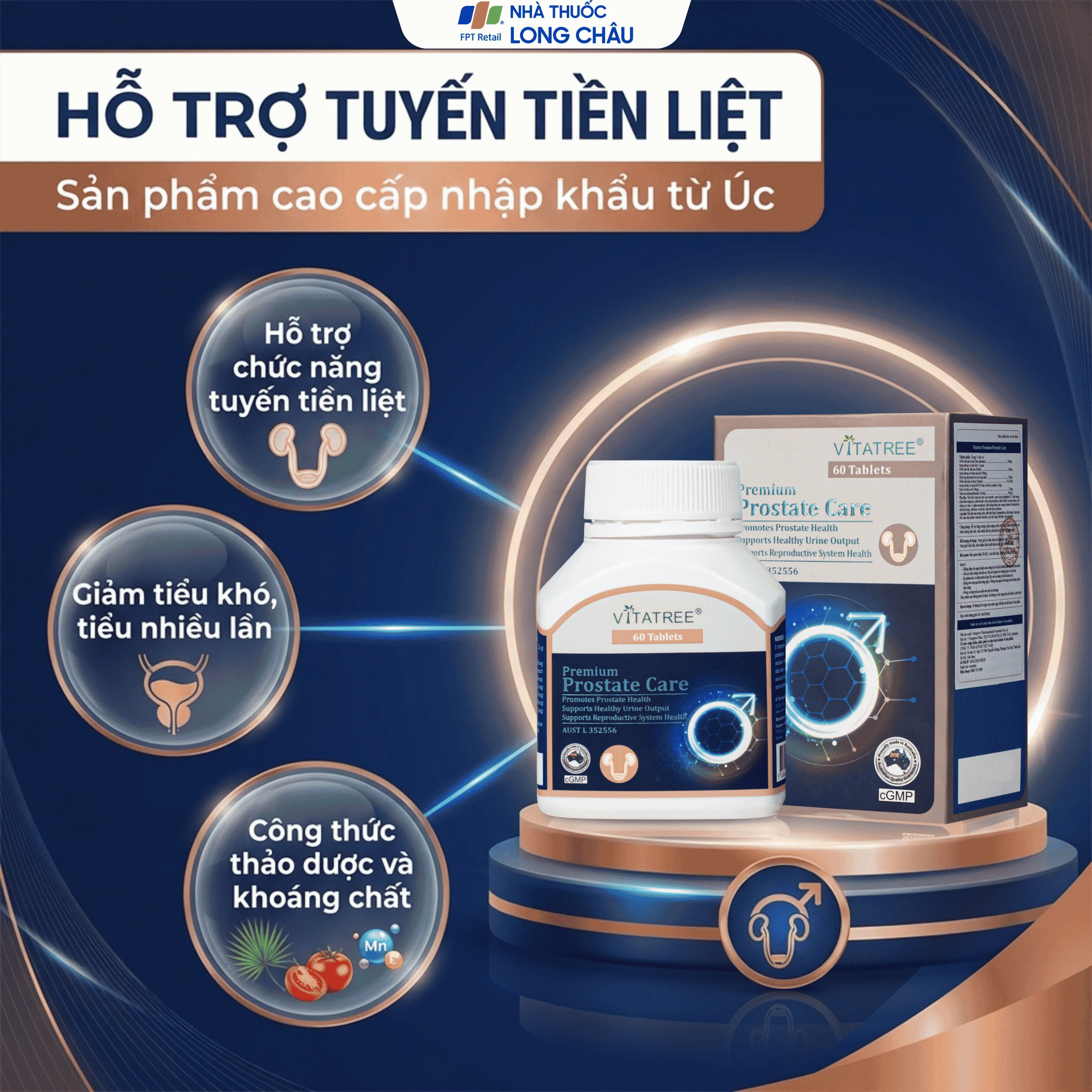 Hình ảnh Viên uống hỗ trợ tăng cường chức năng tuyến tiền liệt Vitatree Premium Prostate Care (Hộp 60 viên)