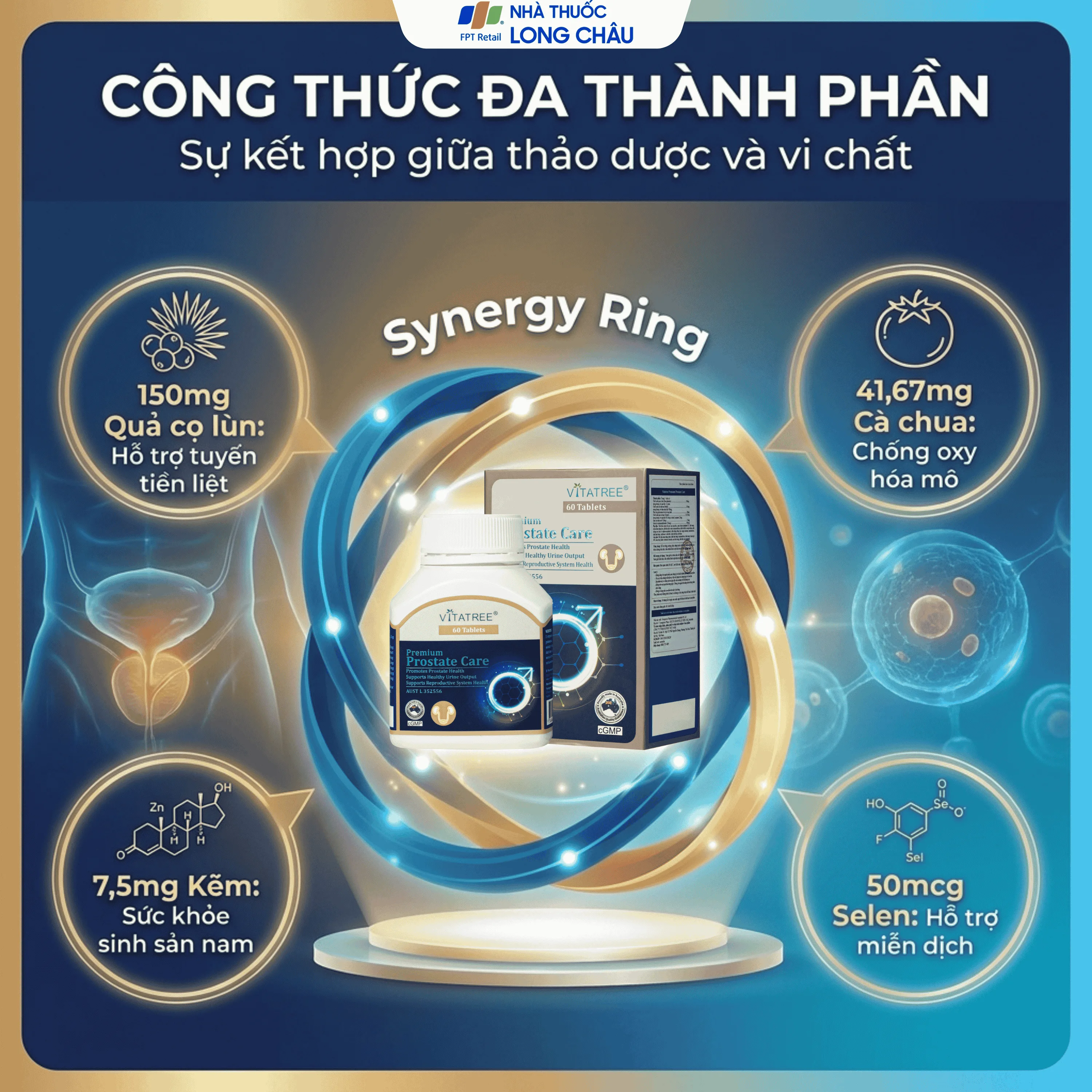 Hình ảnh Viên uống hỗ trợ tăng cường chức năng tuyến tiền liệt Vitatree Premium Prostate Care (Hộp 60 viên)