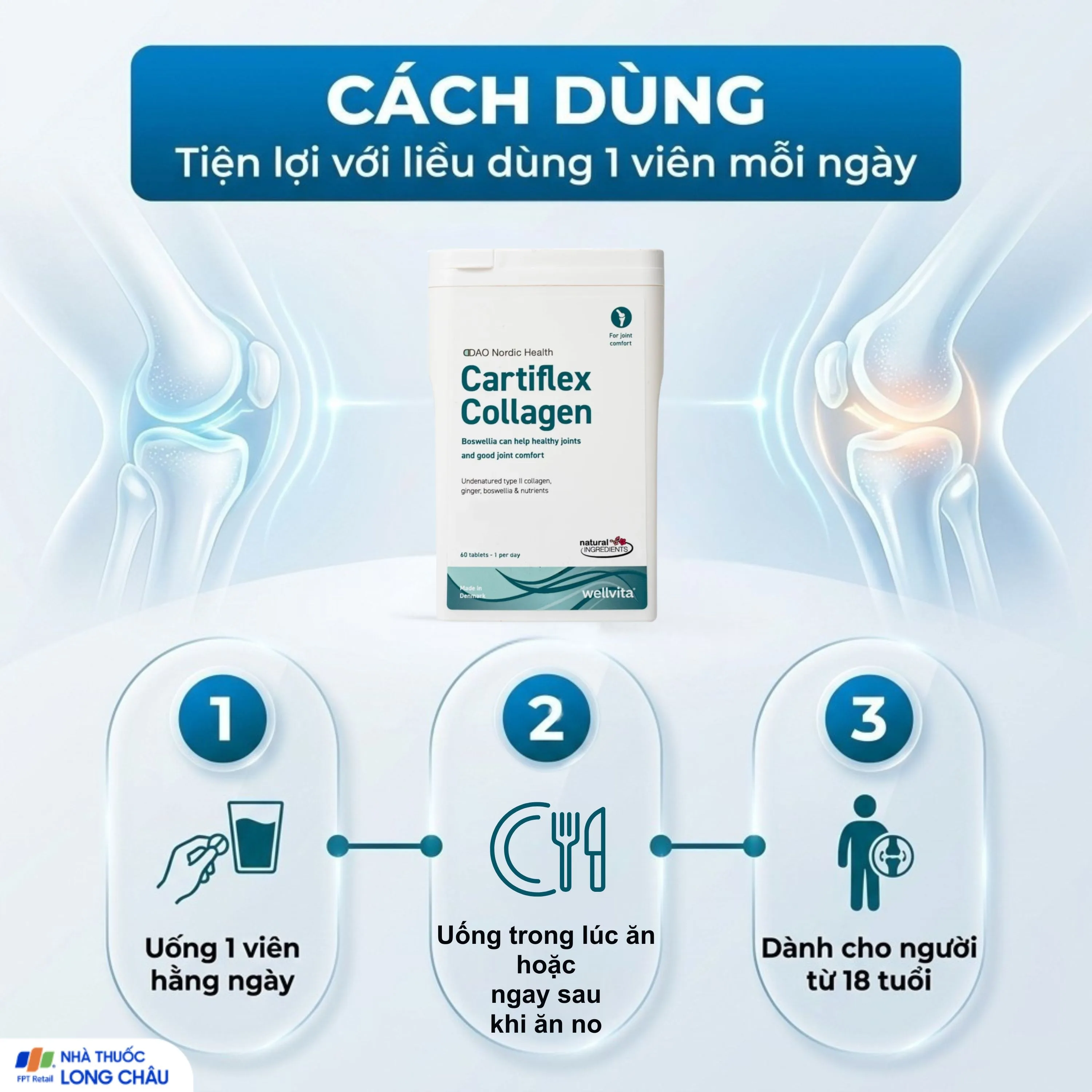 Hình ảnh Viên uống hỗ trợ tăng cường sức khỏe xương khớp Cartiflex Collagen DAO Nordic Health (60 viên)