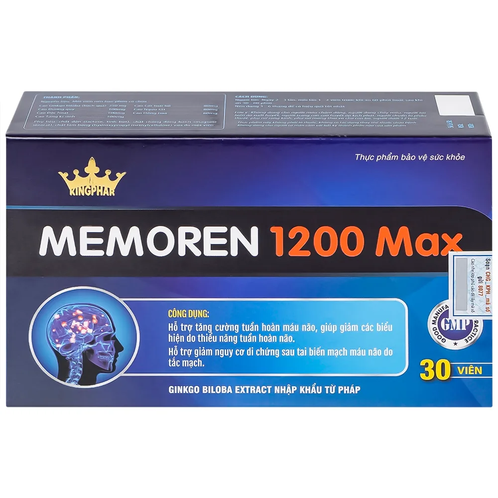 Hình ảnh Viên uống hỗ trợ tăng cường tuần hoàn máu não Memoren 1200 Max Kingphar (Hộp 30 viên)