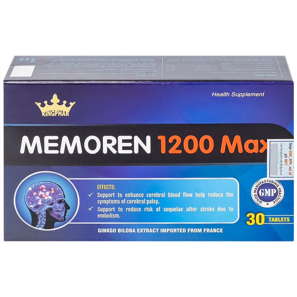 Hình ảnh Viên uống hỗ trợ tăng cường tuần hoàn máu não Memoren 1200 Max Kingphar (Hộp 30 viên)