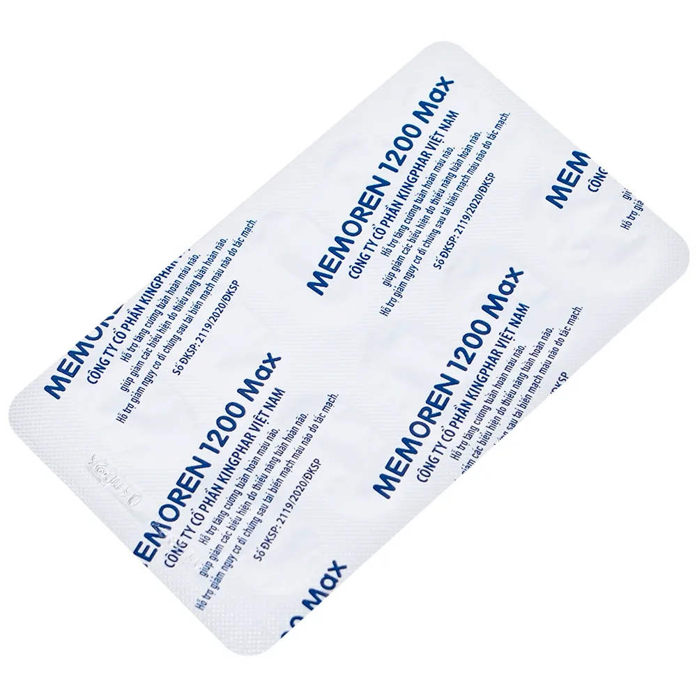 Hình ảnh Viên uống hỗ trợ tăng cường tuần hoàn máu não Memoren 1200 Max Kingphar (Hộp 30 viên)