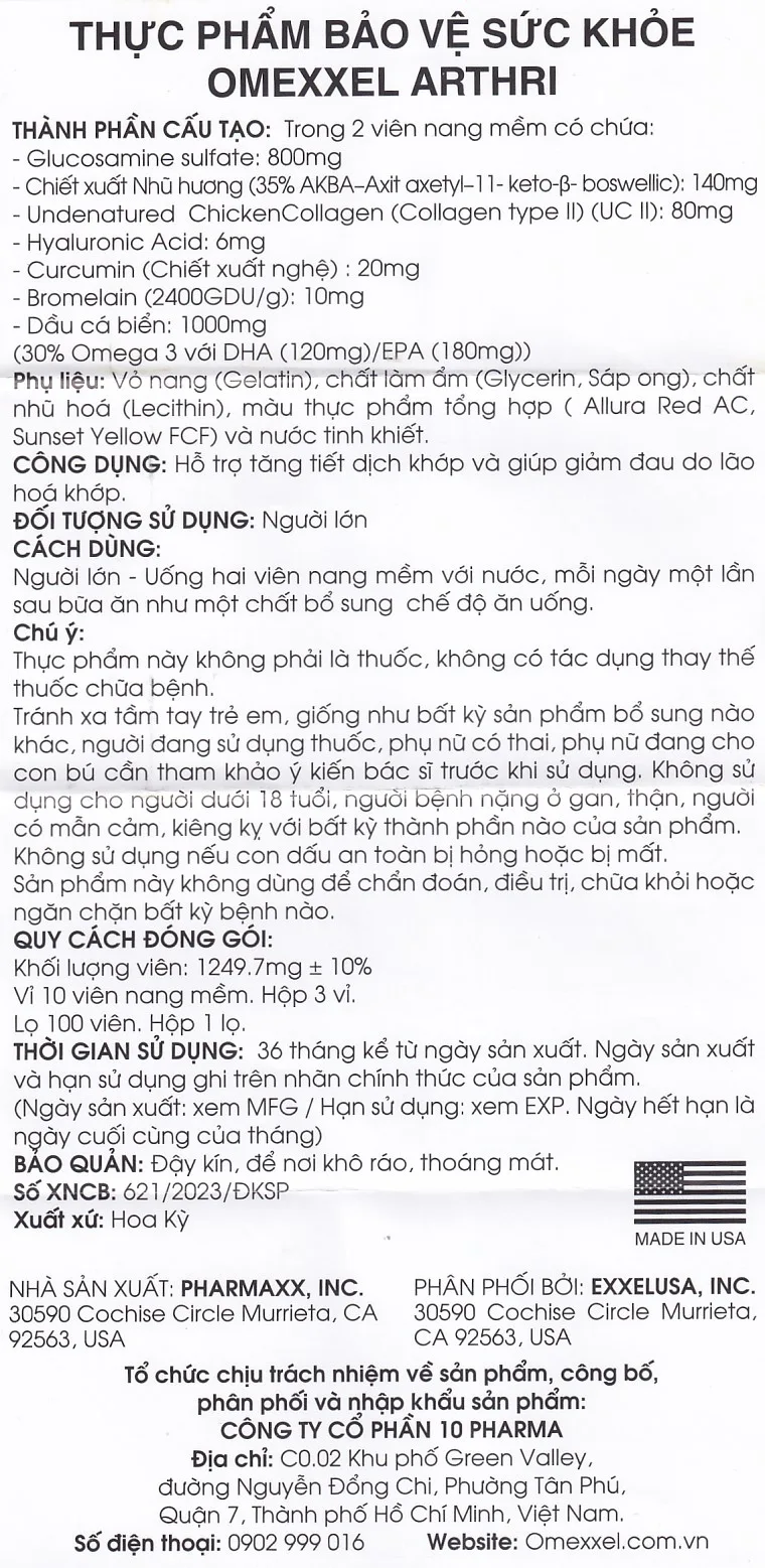 Hình ảnh Viên nang mềm Omexxel Arthri hỗ trợ tăng tiết dịch khớp, giảm đau do lão hóa khớp (3 vỉ x 10 viên)